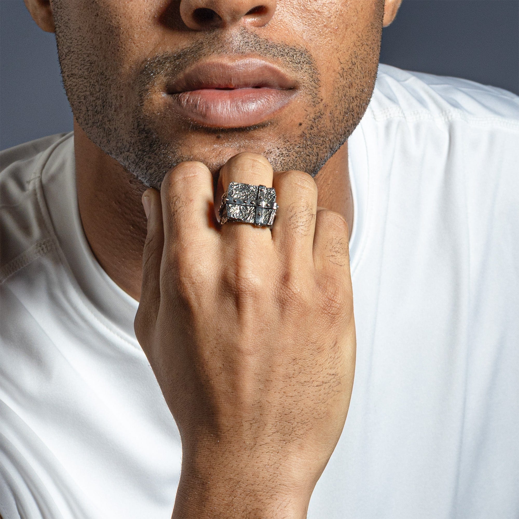 Ironlace Handmade 925 Silver Men's Ring with Gritty, Industrial Texture