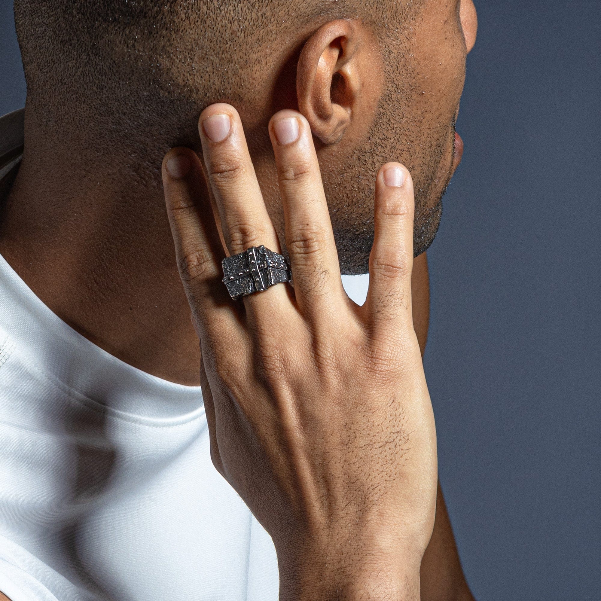 Ironlace Handmade 925 Silver Men's Ring with Gritty, Industrial Texture