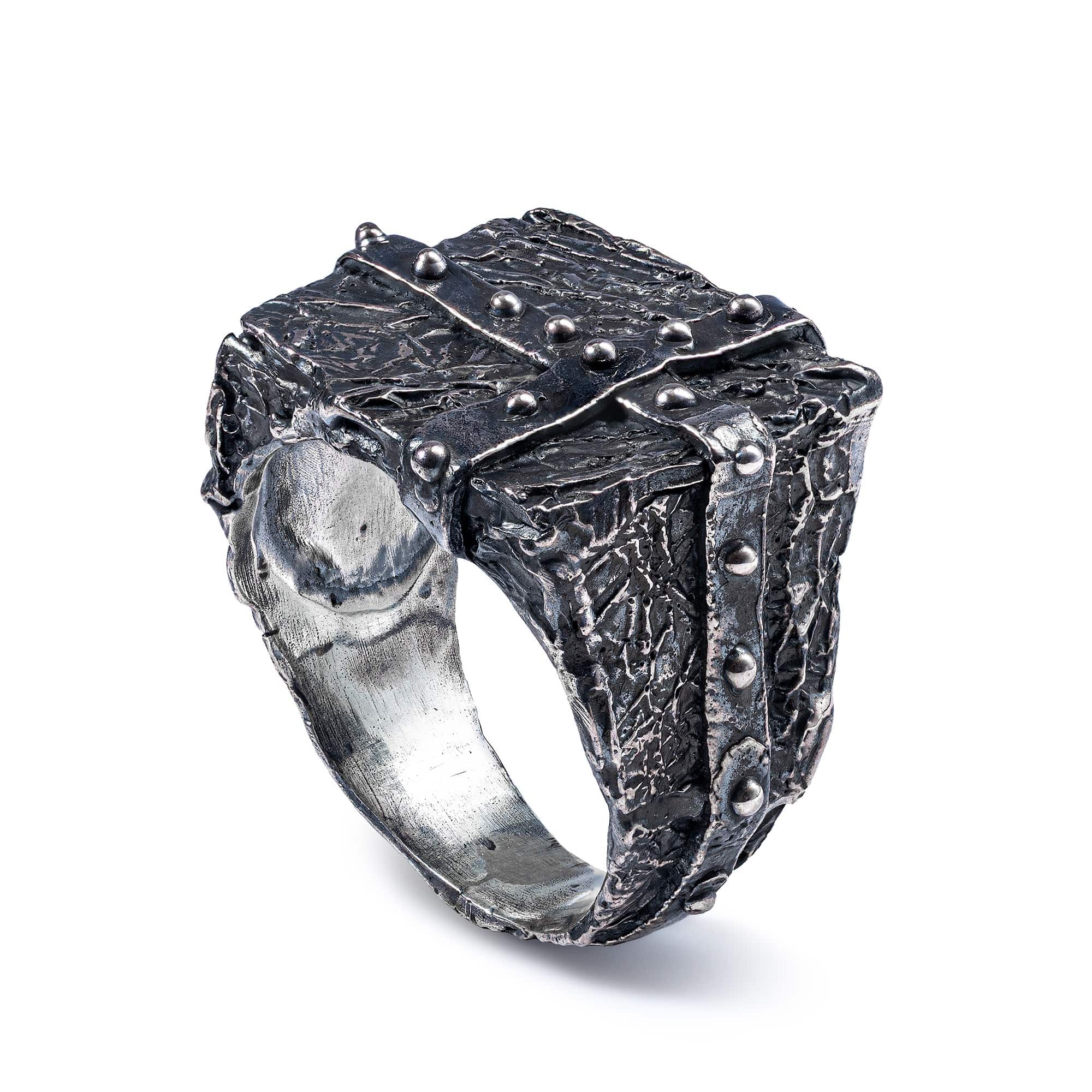 Ironlace Handmade 925 Silver Men's Ring with Gritty, Industrial Texture
