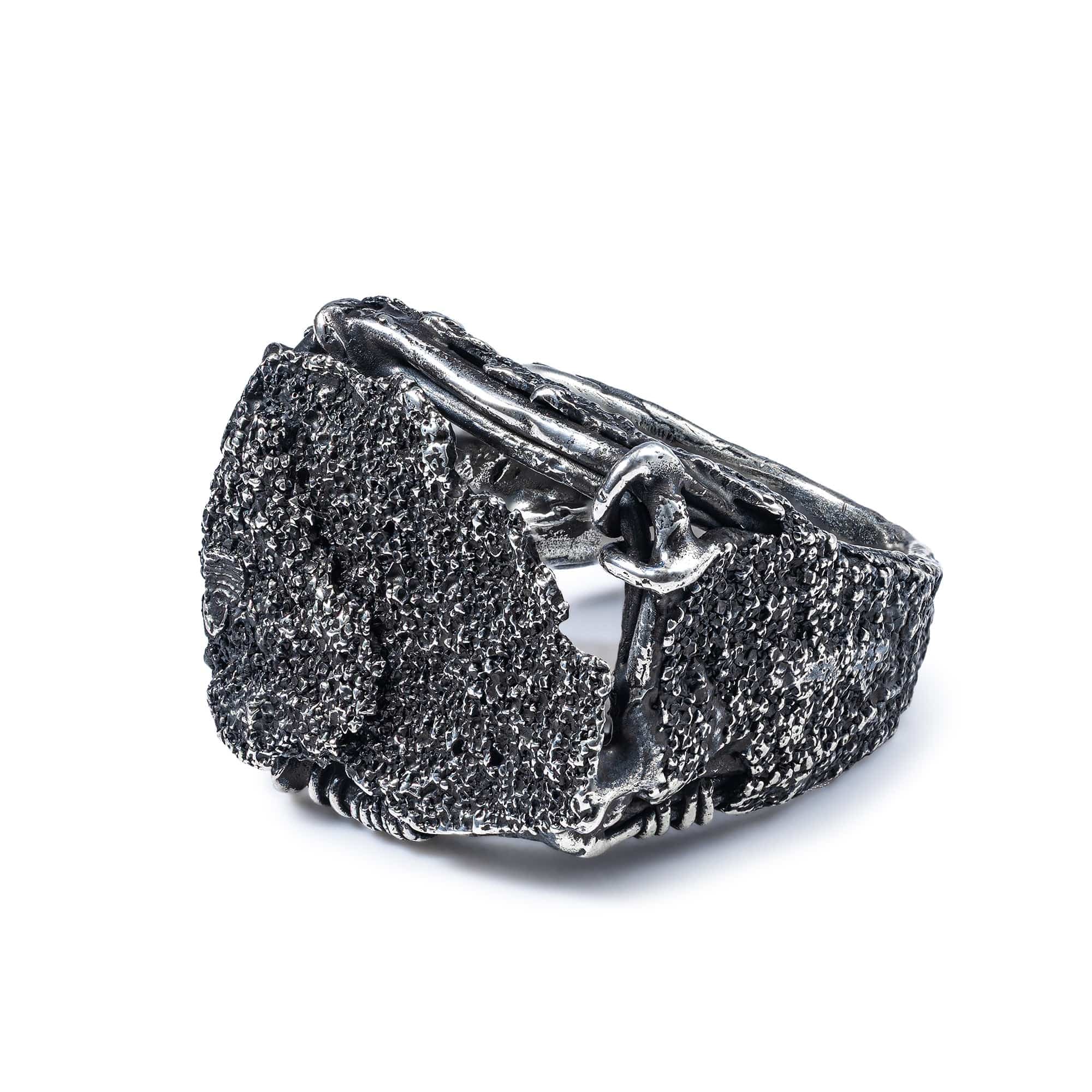 Loom Oxidized 925 Men's Silver Ring with Raw Grained Texture