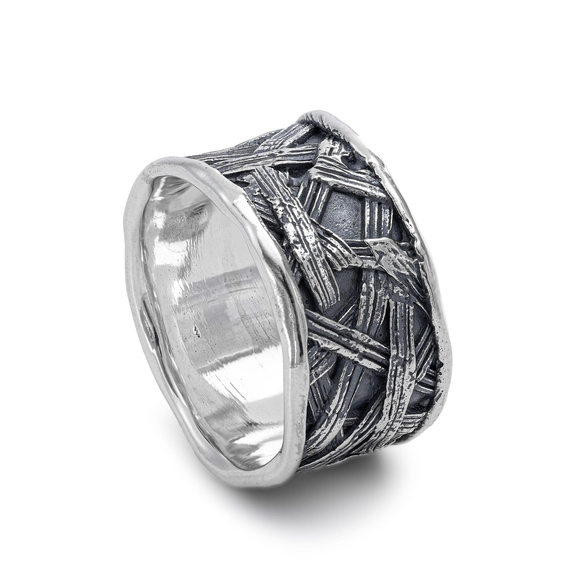 Molten Artisan Silver Ring with Etched Tribal Texture
