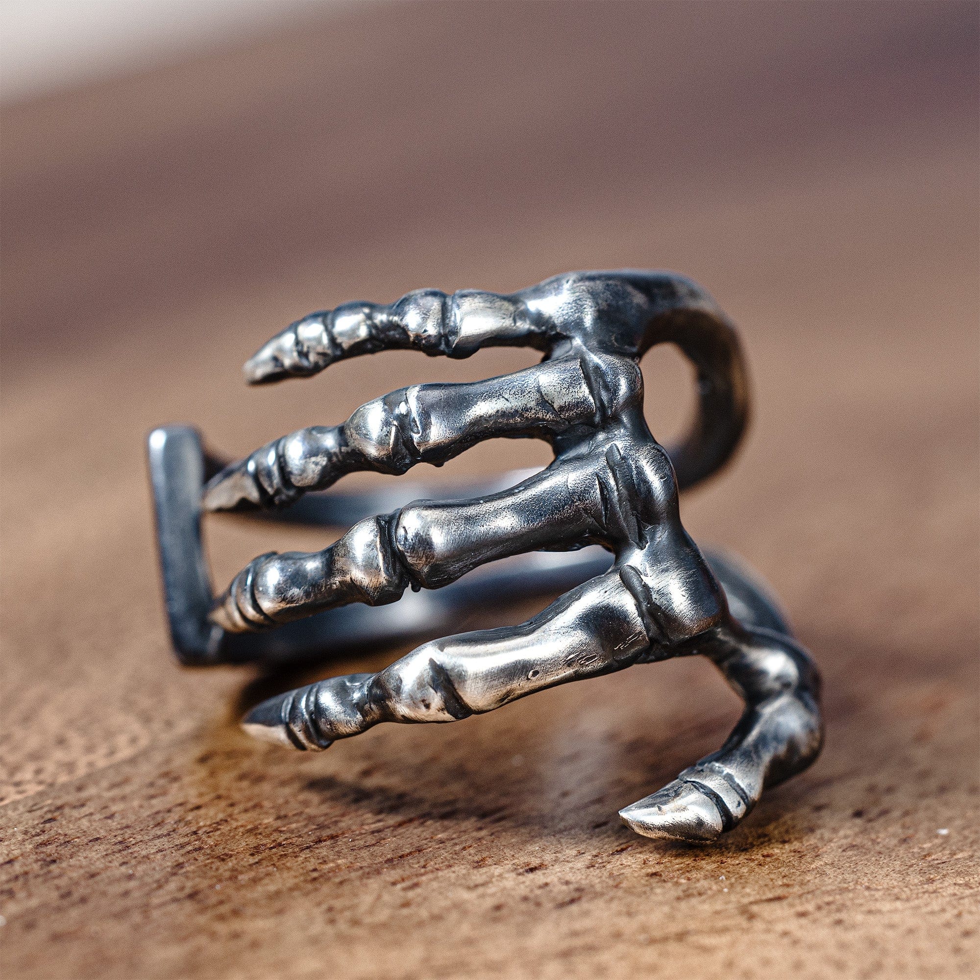 Mortalis Unisex Oxidized Silver Ring Inspired by a Skeletal Hand Grip