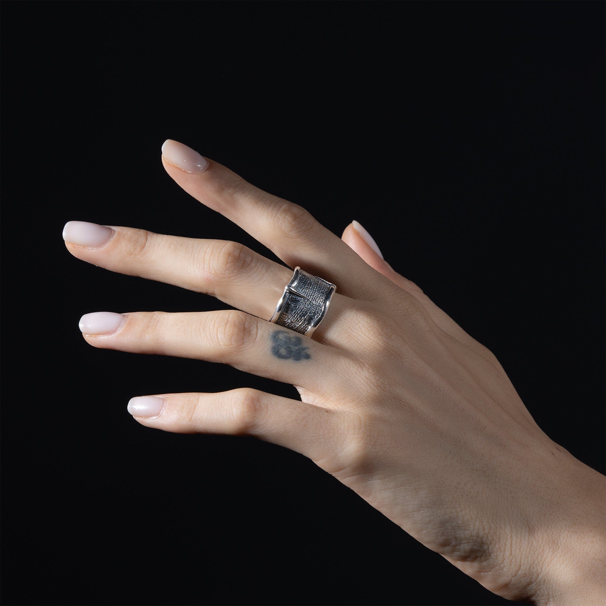 Nether Oxidized Sterling Silver Band with Textile Pattern