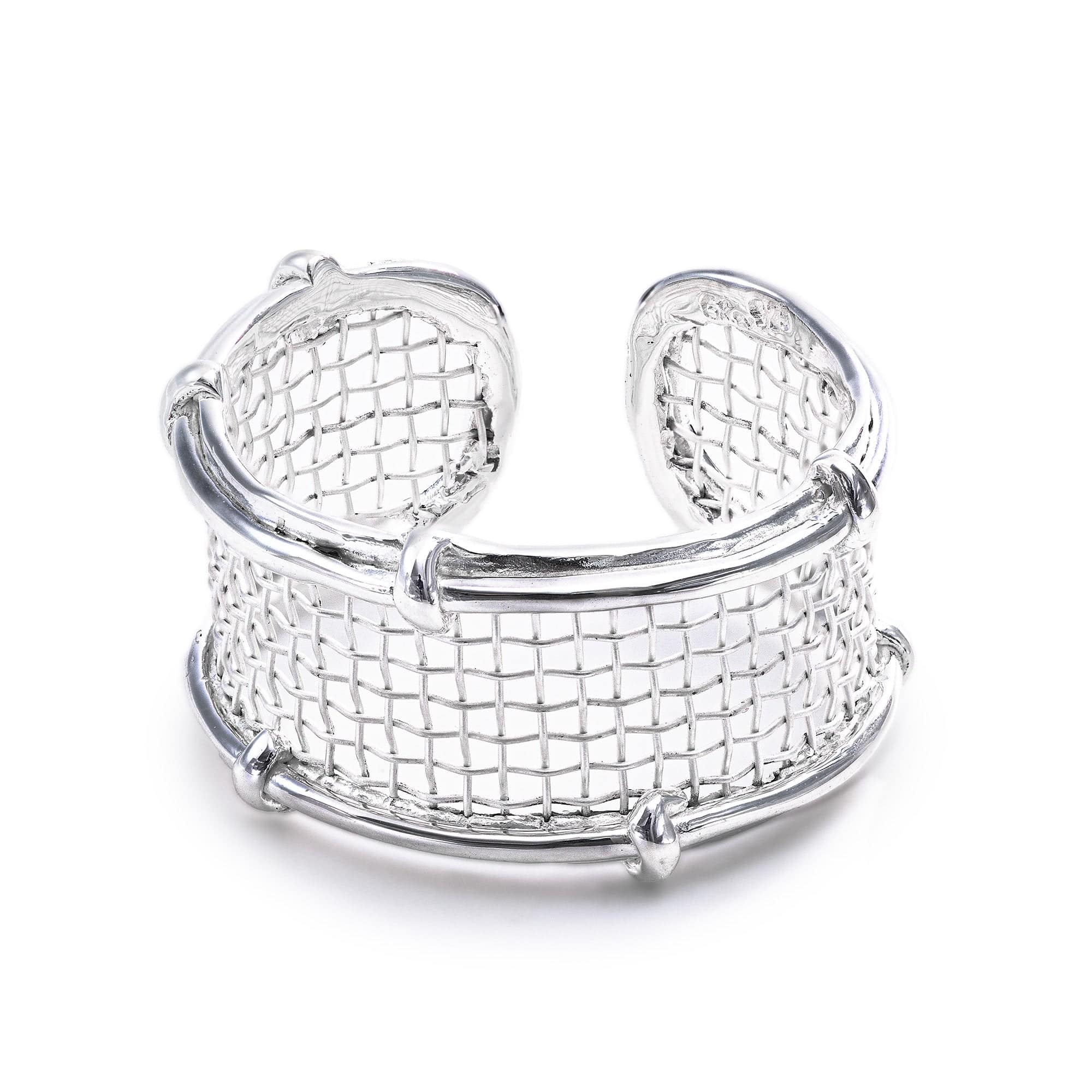 Netta Minimalist 925 Silver & Titanium Mesh Adjustable Open Band Ring