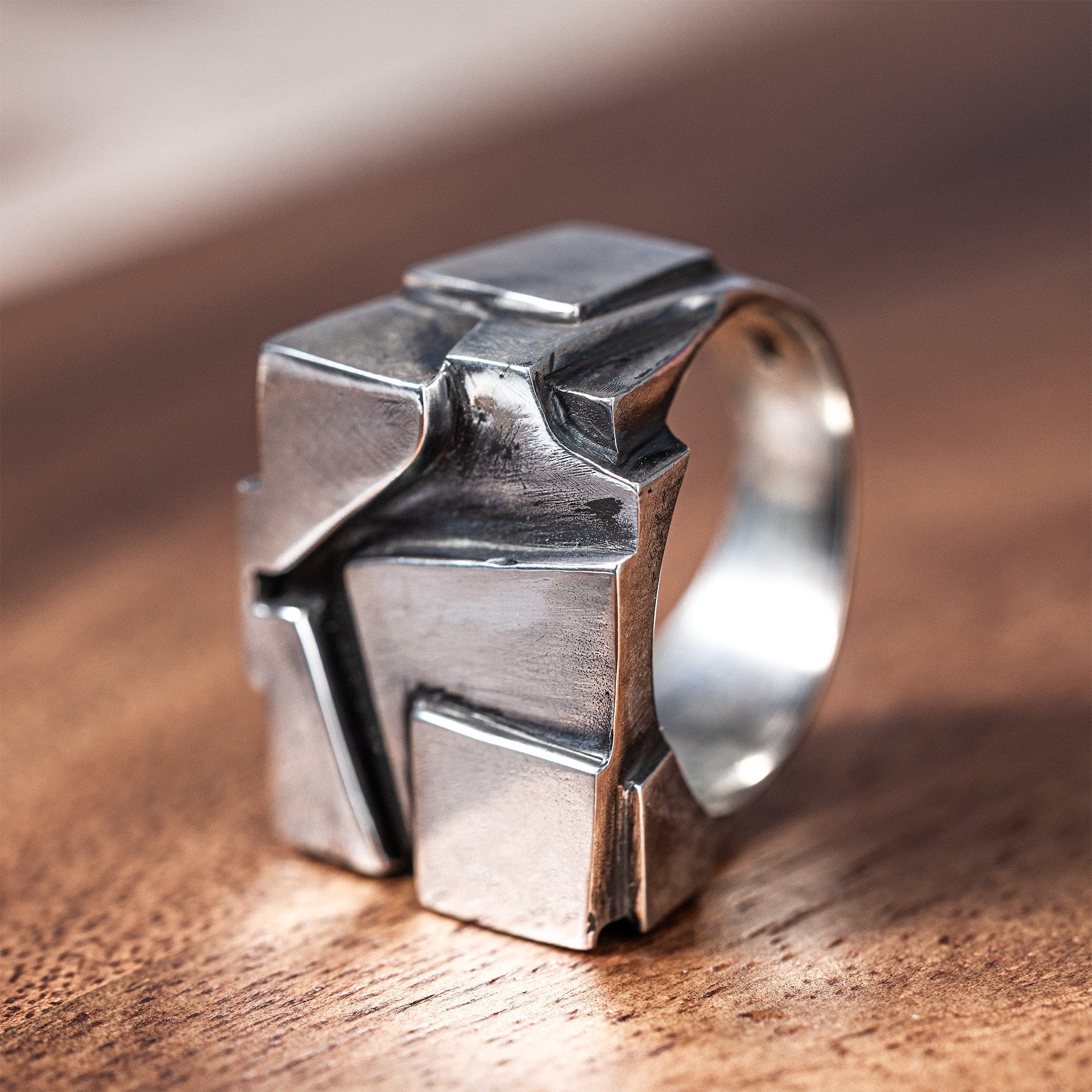 Nexus Oxidized Silver Band with Broken Glacier Effect