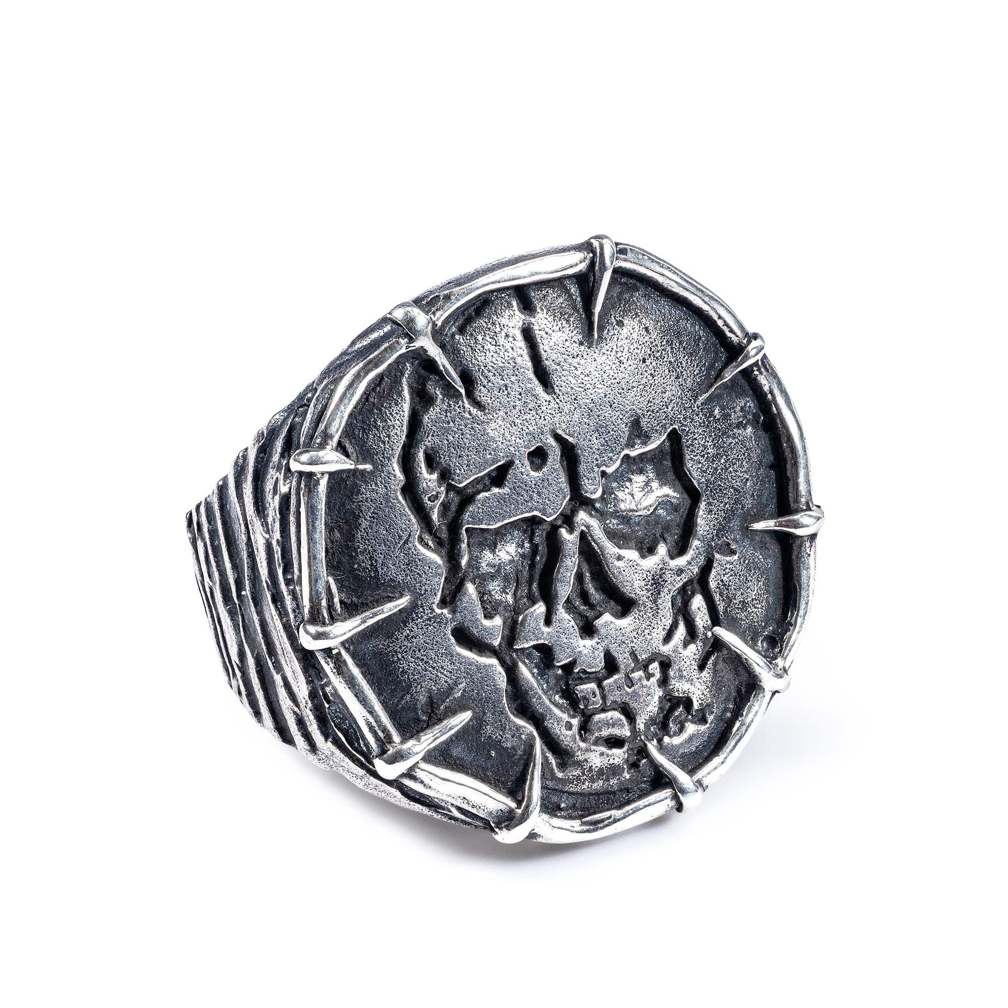 Noctis Handcrafted Silver Ring with Stamped Skull Design