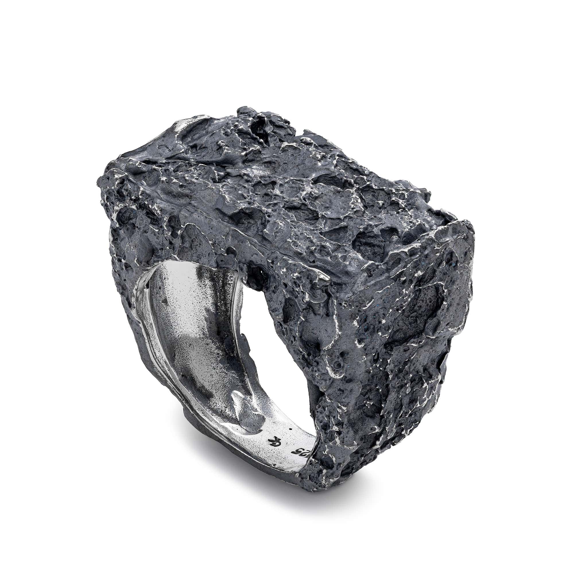 Obsidian Hand-Forged Silver Ring with Organic, Elemental Texture