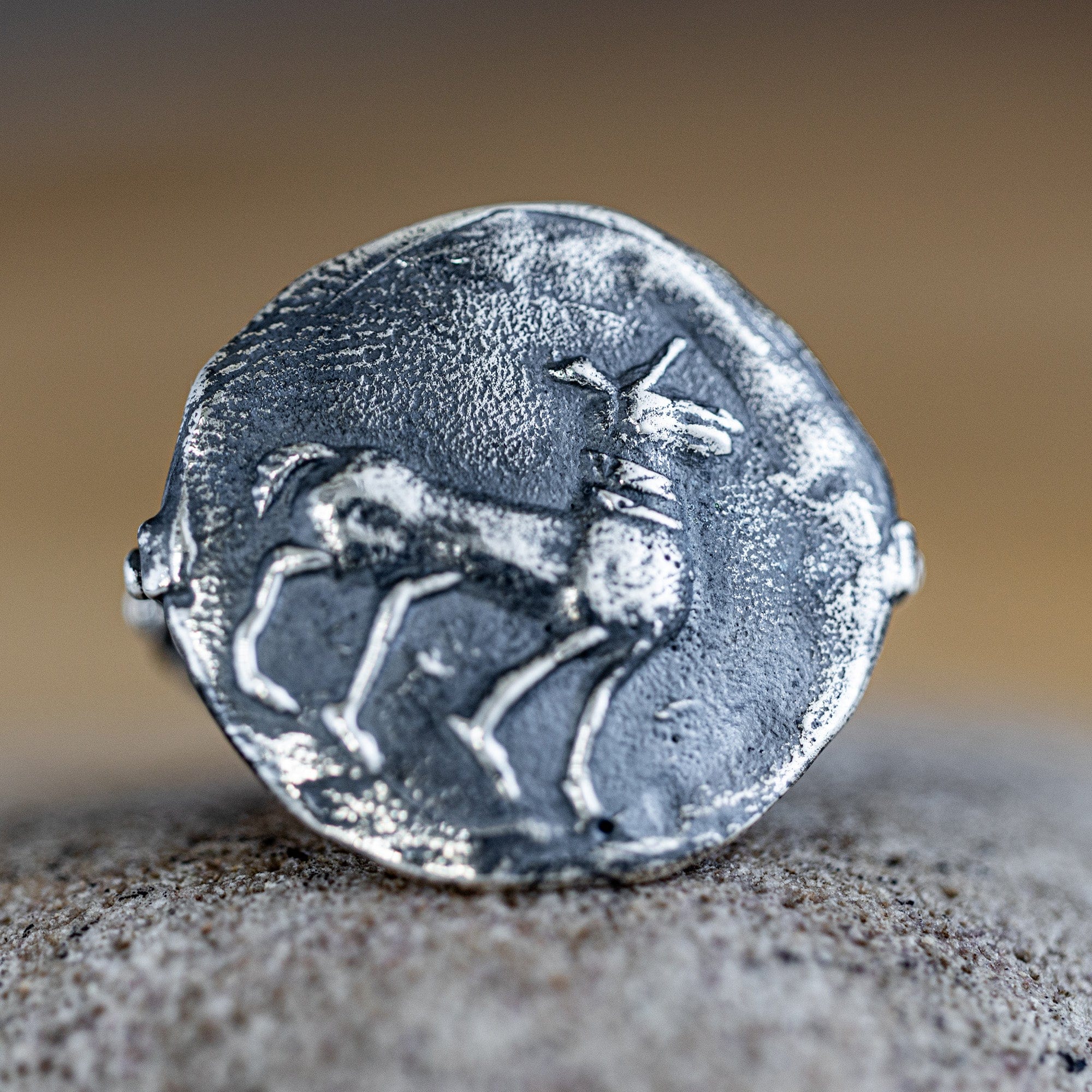 Oxidized 925 Silver Ring with Ancient Anubis Seal