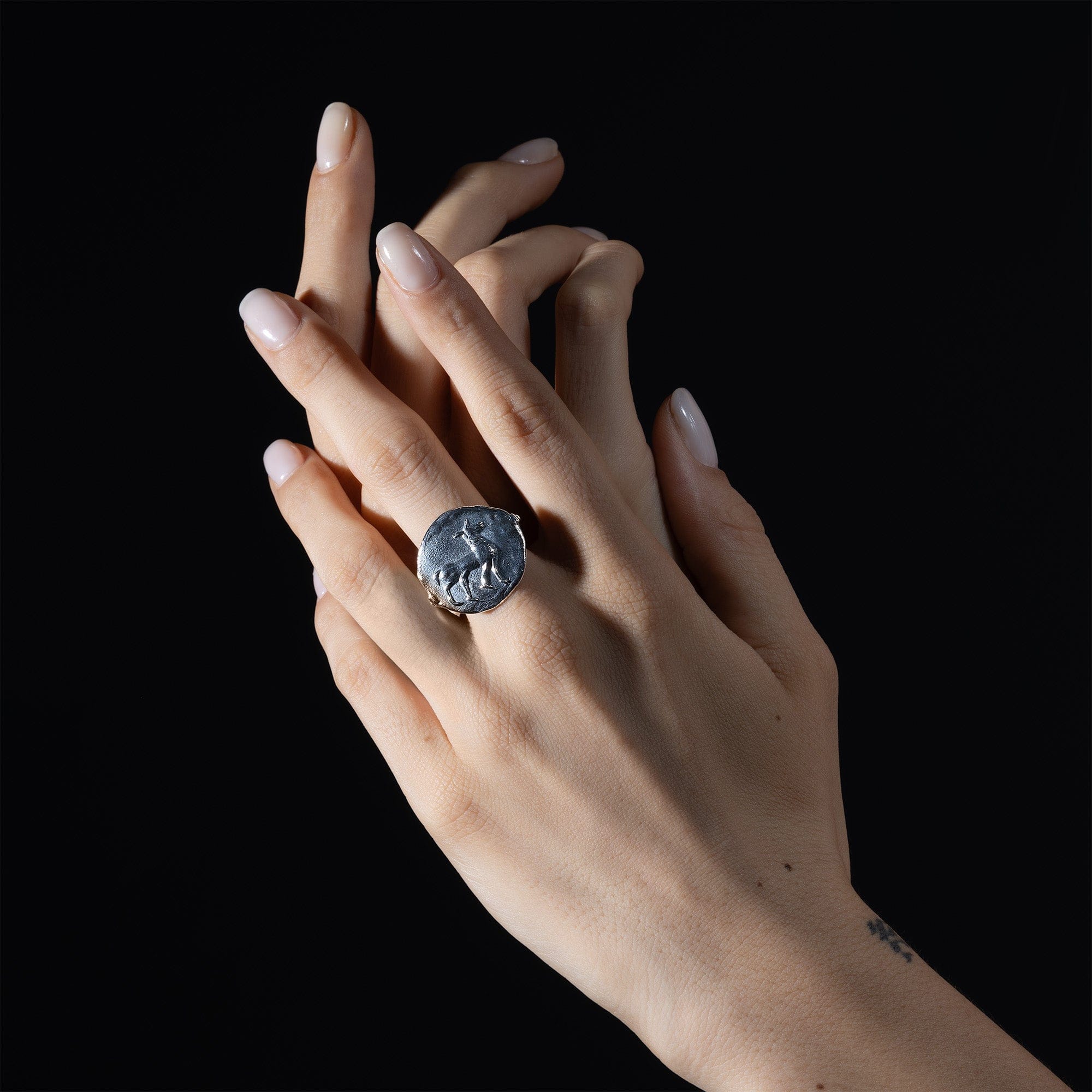 Oxidized 925 Silver Ring with Ancient Anubis Seal