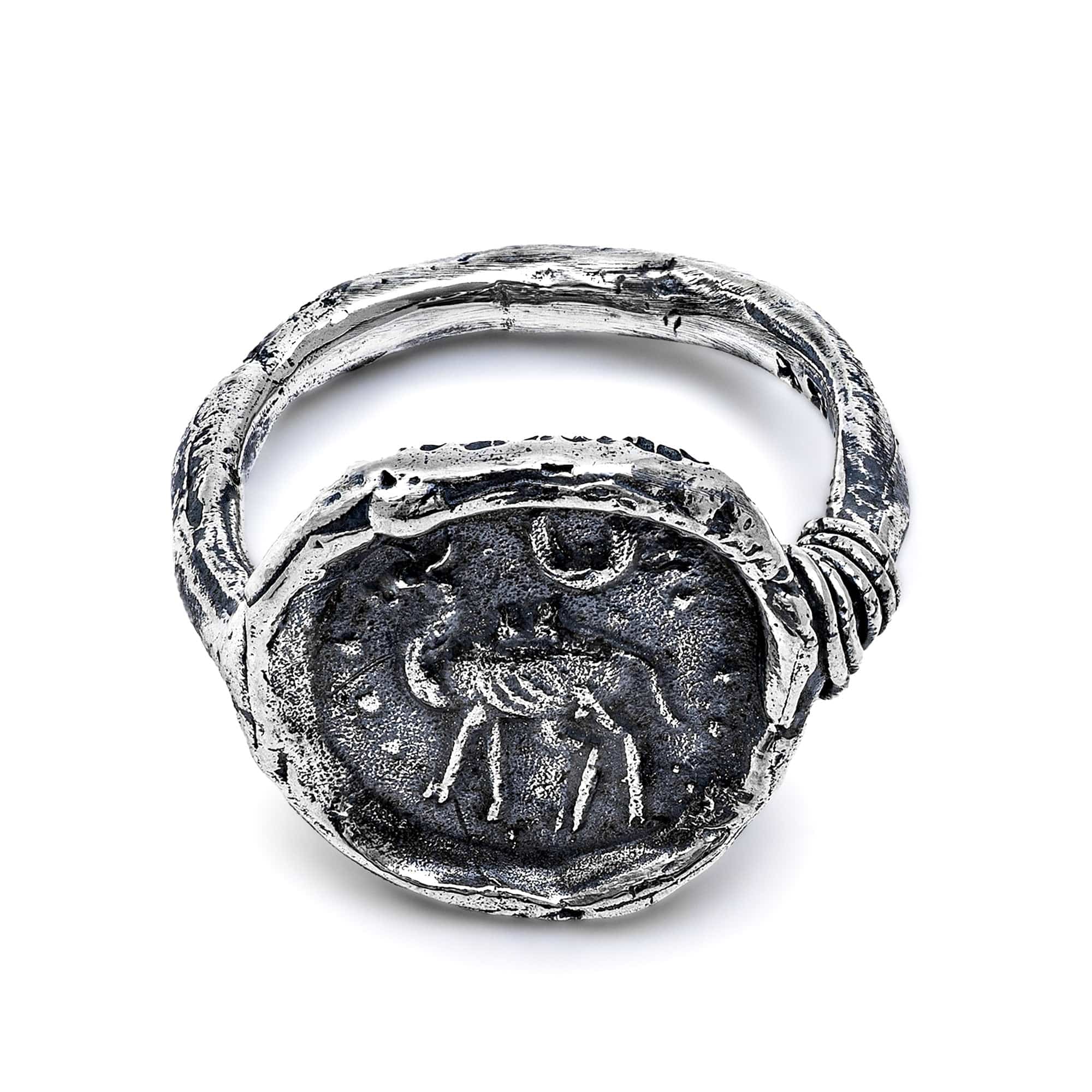 Oxidized 925 Silver Ring with Ancient Bactrian Camel Seal Engraving