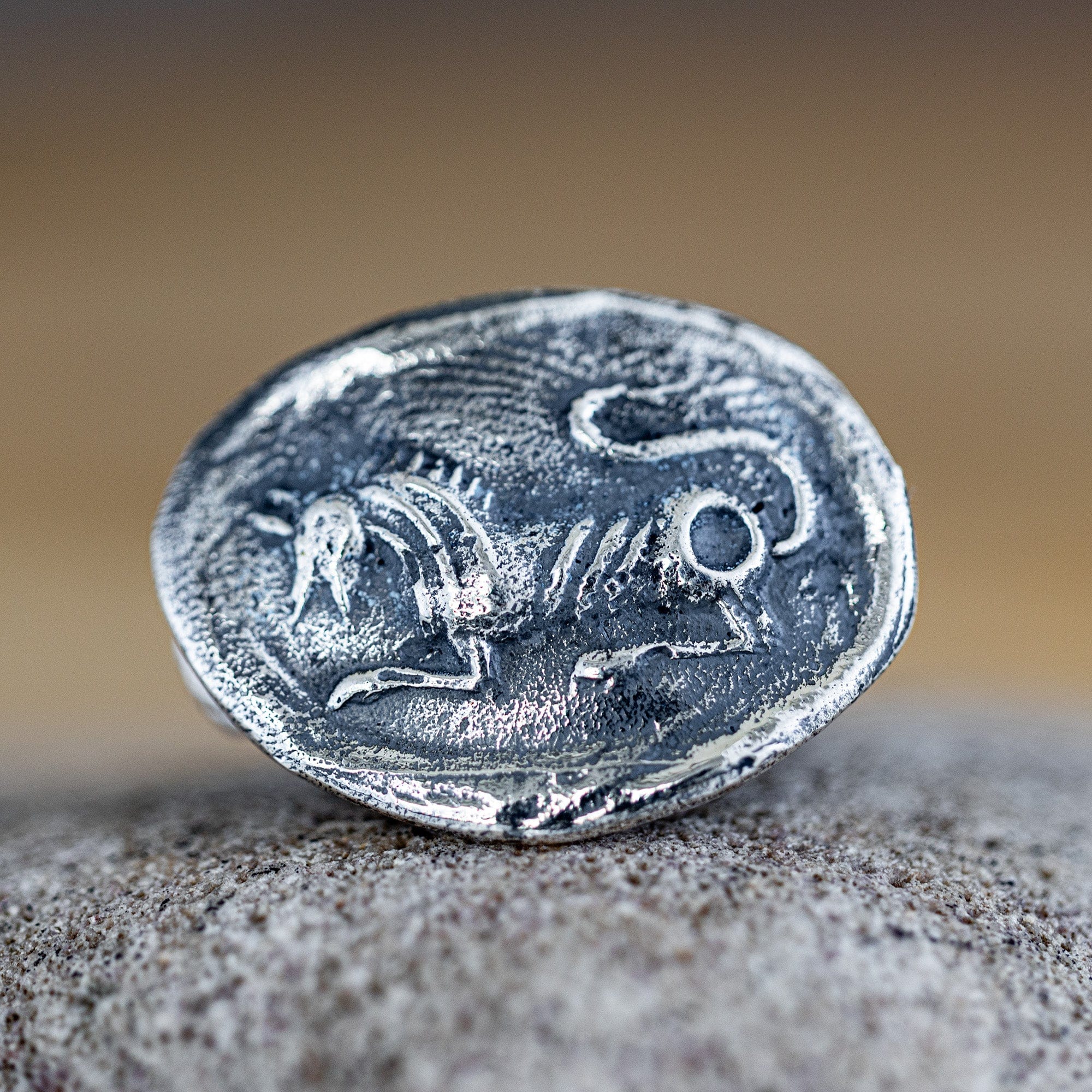 Oxidized 925 Silver Ring with Ancient Beast Seal