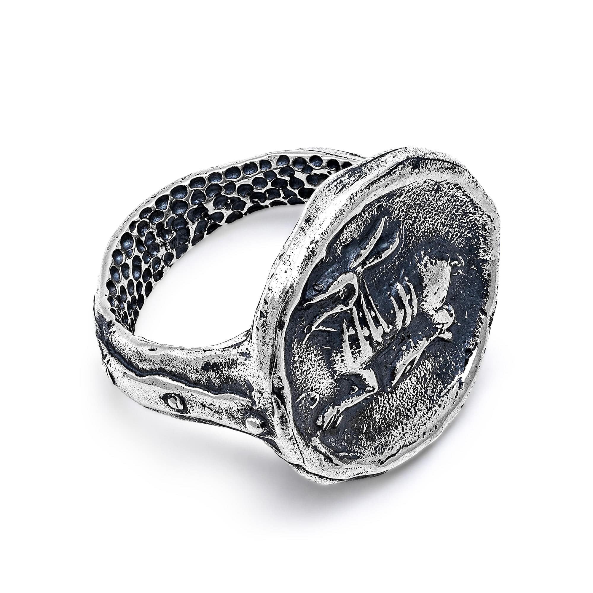 Oxidized 925 Silver Ring with Ancient Celestial Steed Seal
