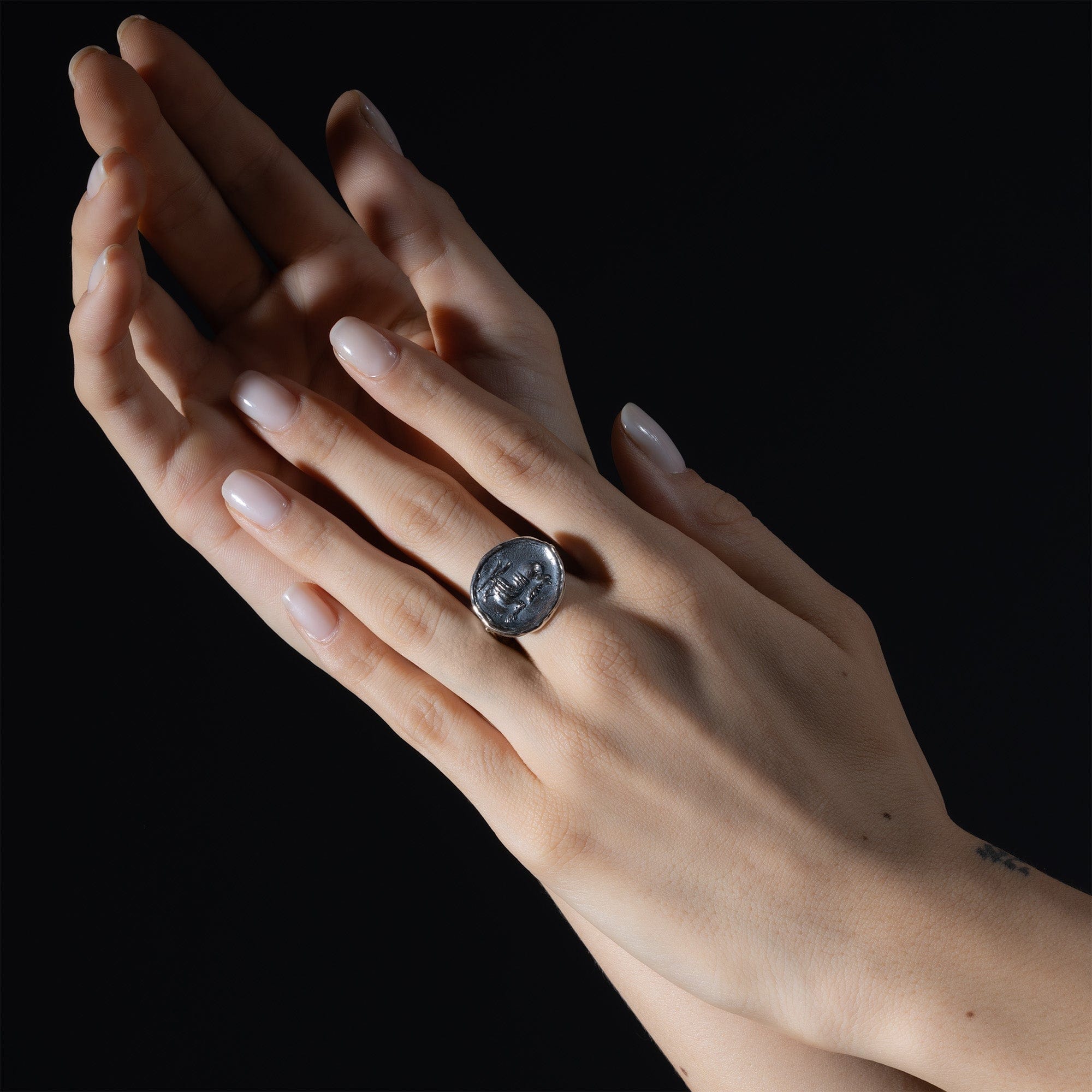 Oxidized 925 Silver Ring with Ancient Celestial Steed Seal