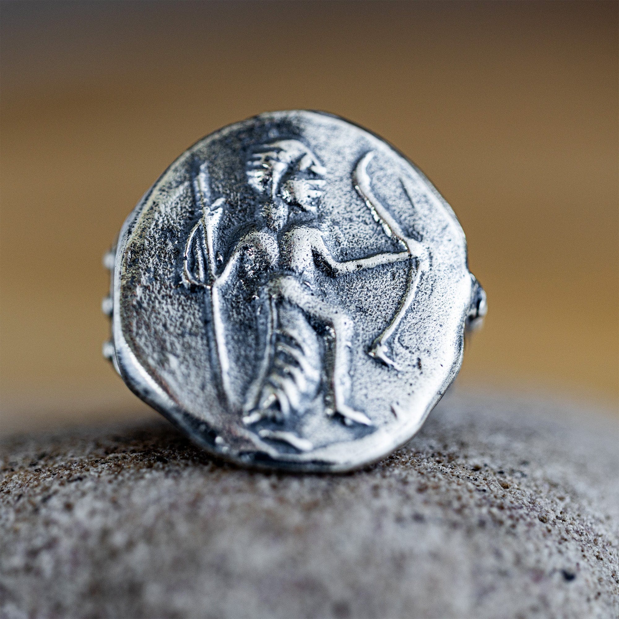 Oxidized 925 Silver Ring with Ancient Divine Bowman Seal