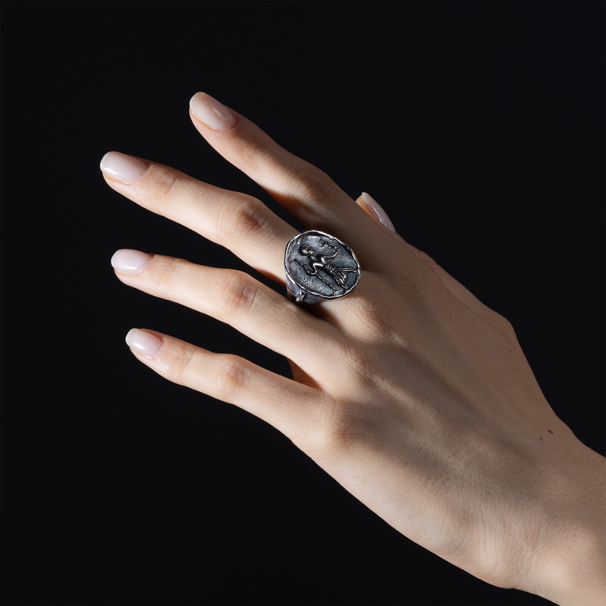 Oxidized 925 Silver Ring with Ancient Fire Seal