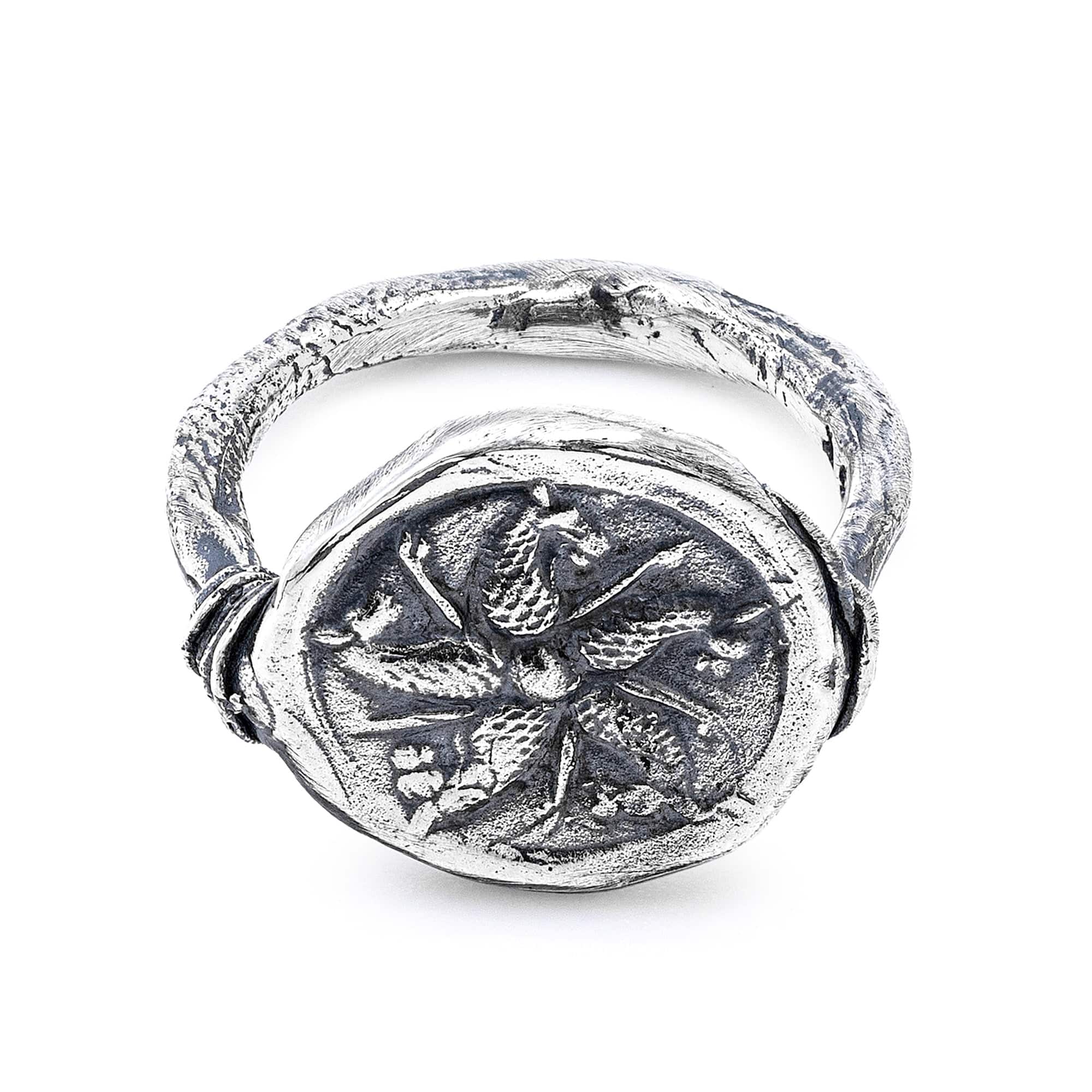 Oxidized 925 Silver Ring with Ancient Five Horses Seal Engraving