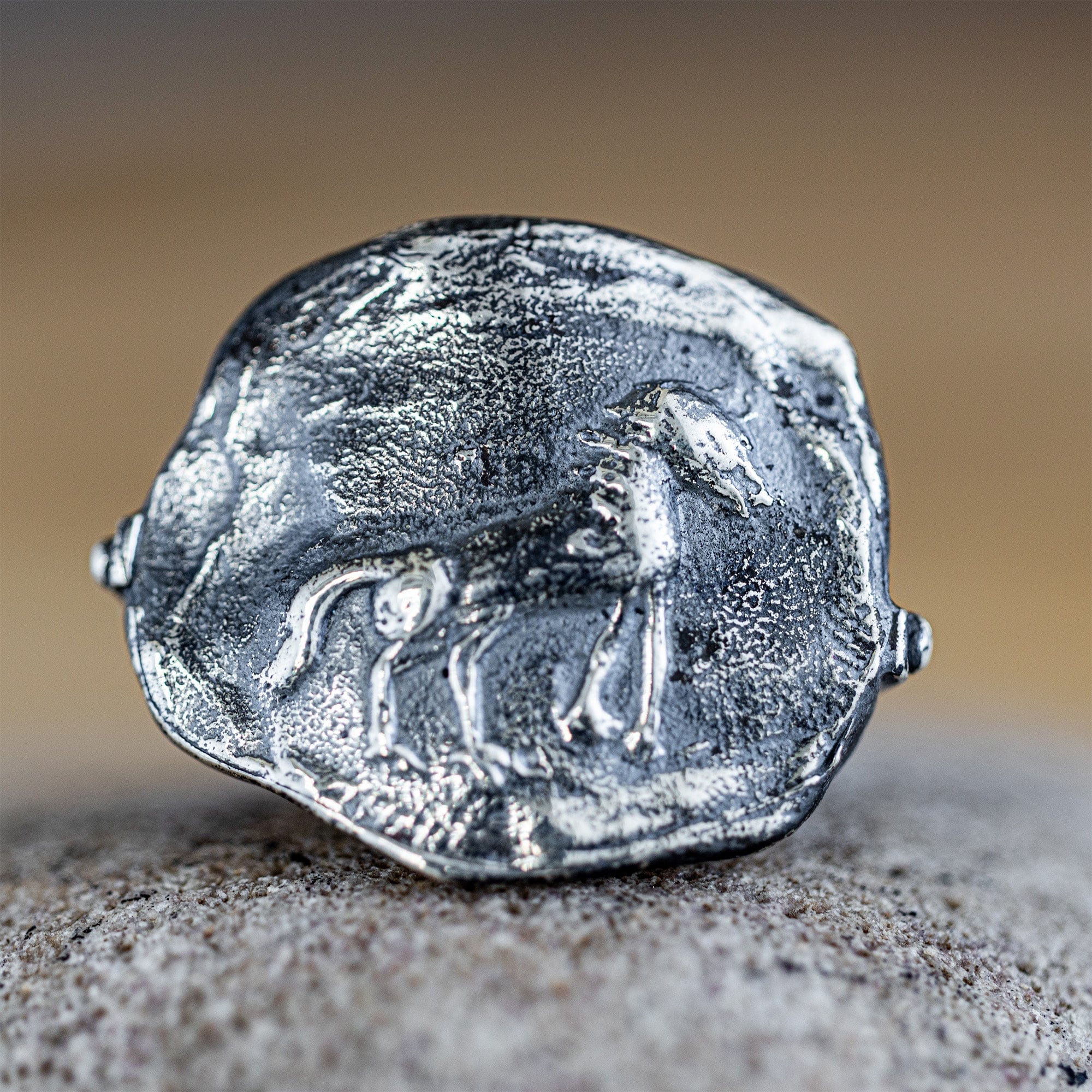 Oxidized 925 Silver Ring with Ancient Horse Seal