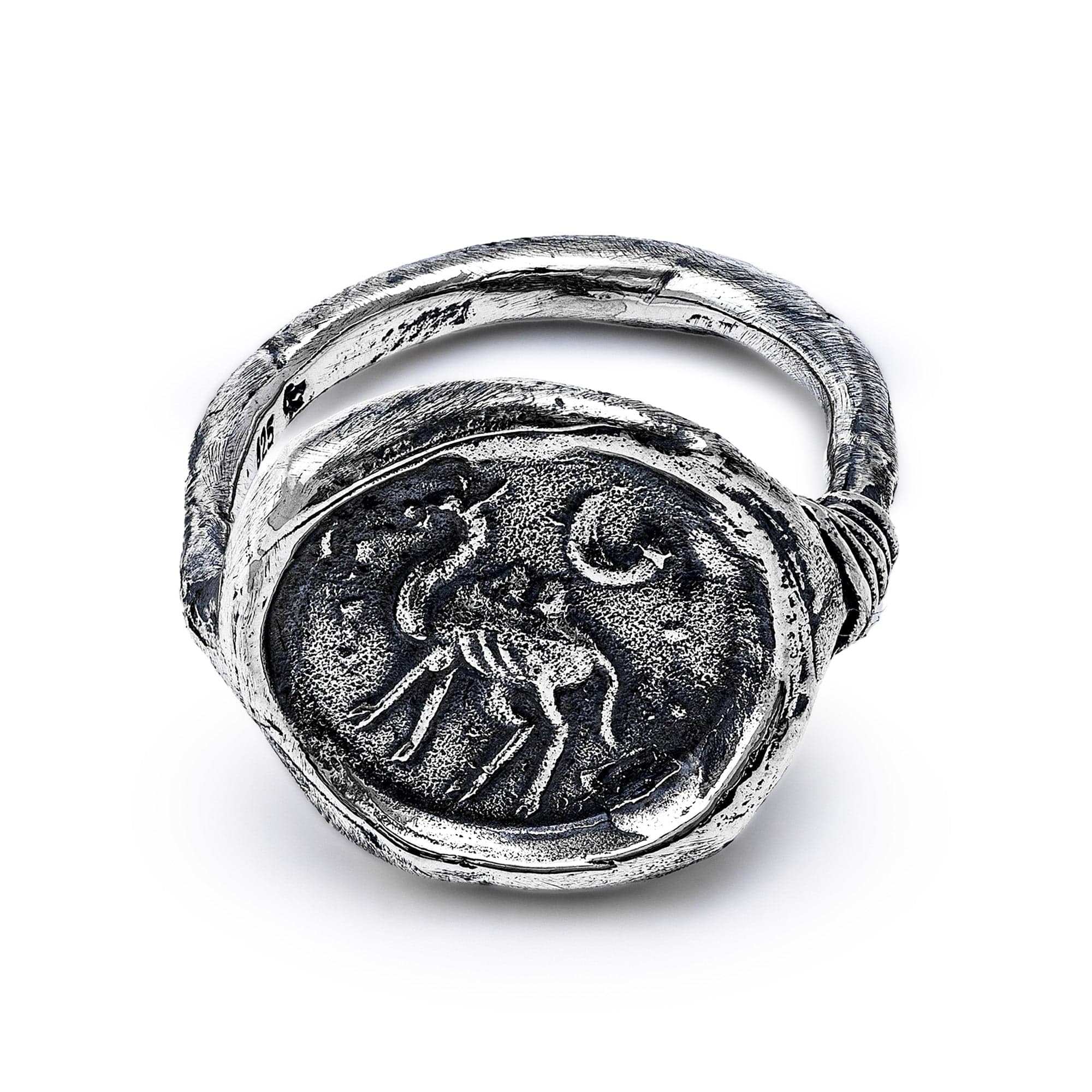 Oxidized 925 Silver Ring with Ancient Moonlit Camel Seal Engraving