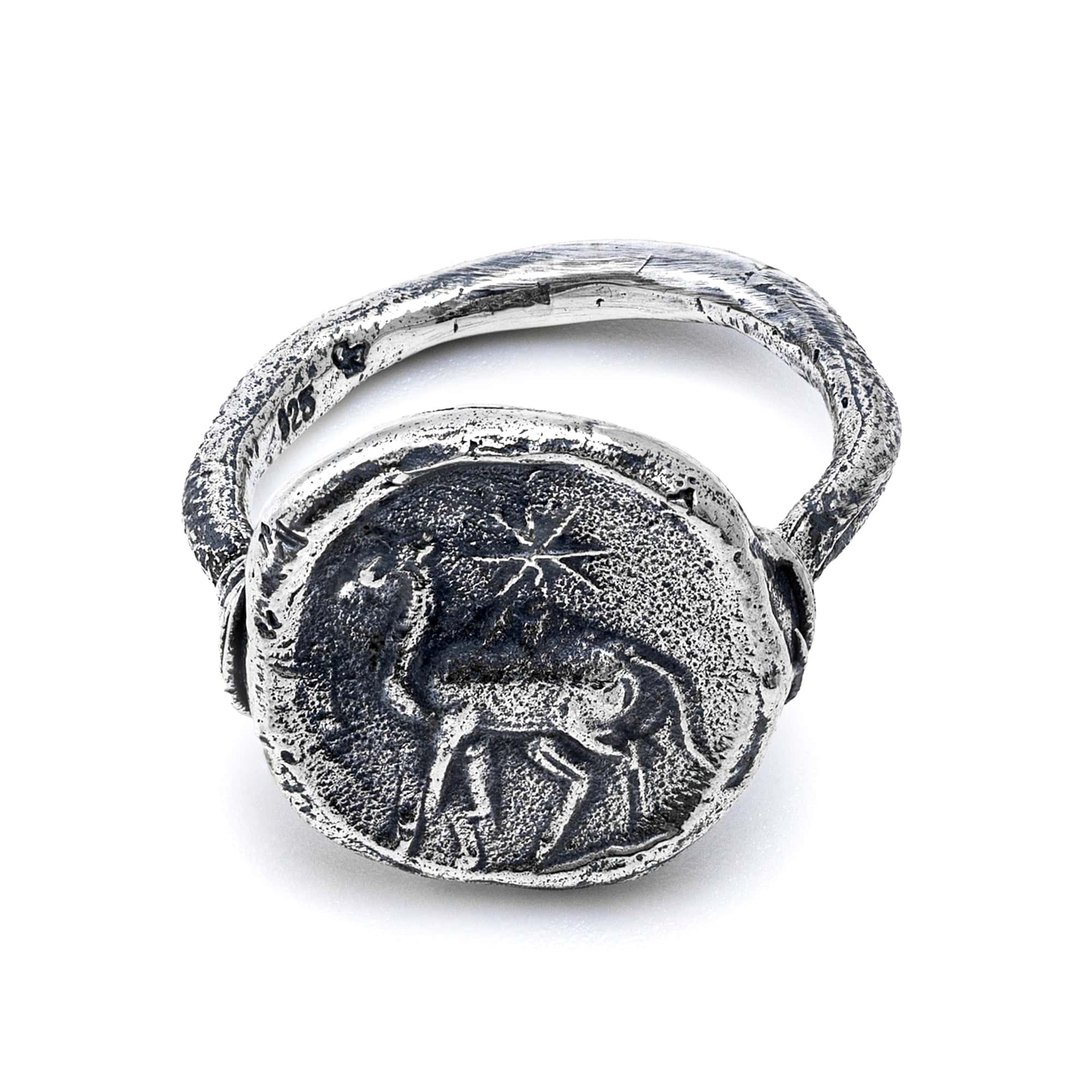 Oxidized 925 Silver Ring with Ancient Nativity Seal Engraving