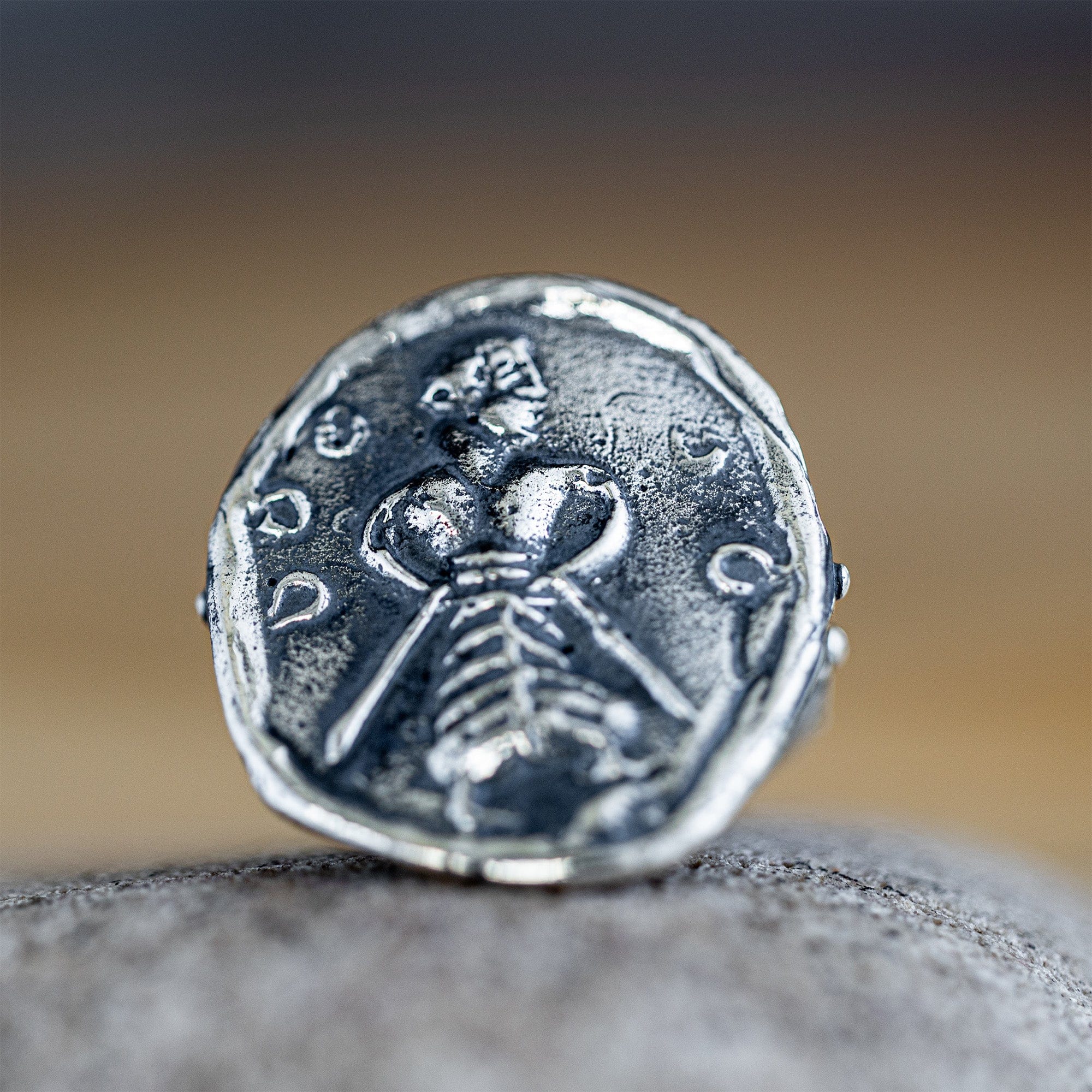 Oxidized 925 Silver Ring with Ancient Sacred Protector Seal