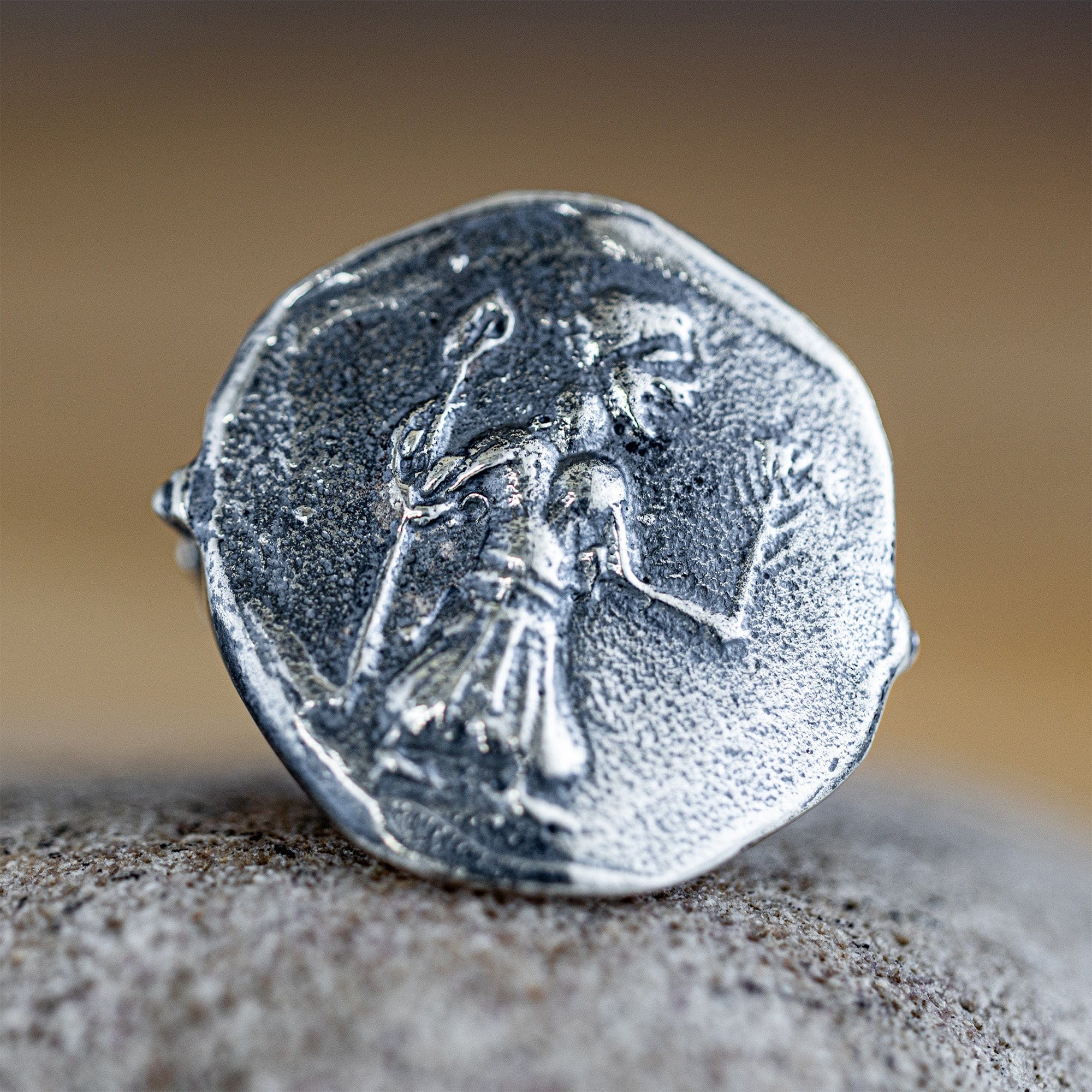 Oxidized 925 Silver Ring with Ancient Warrior Seal
