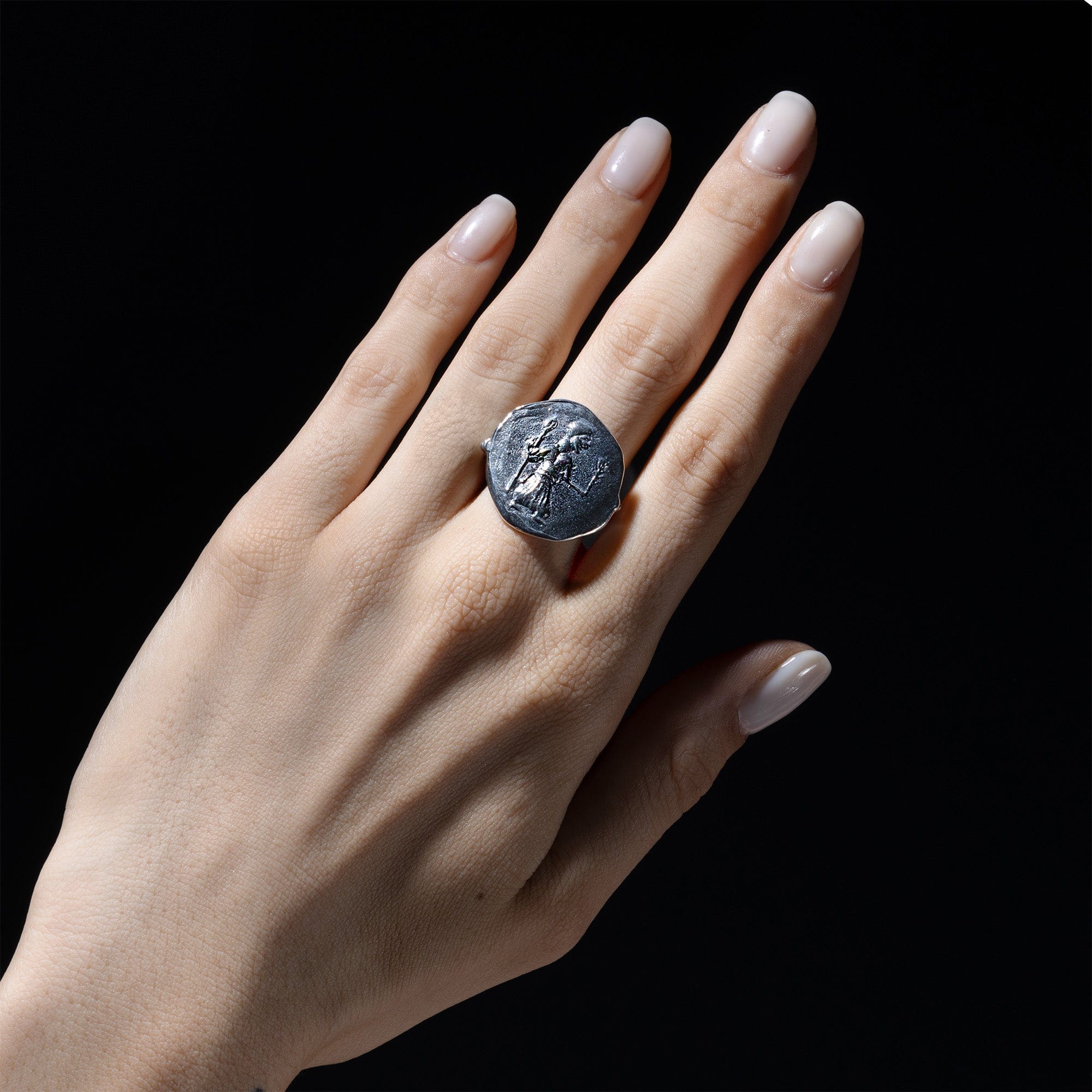 Oxidized 925 Silver Ring with Ancient Warrior Seal
