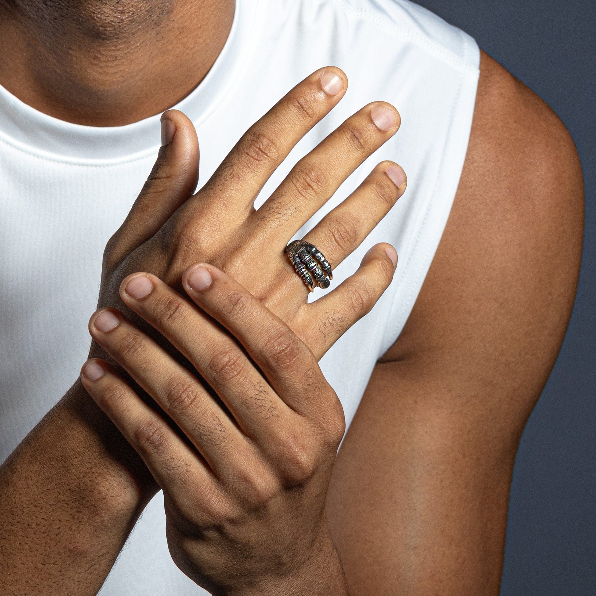 Phalanx Rugged Silver Ring with Claw-Like Structure