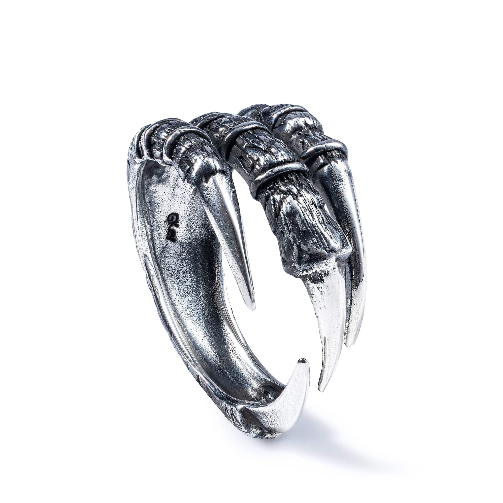 Phalanx Rugged Silver Ring with Claw-Like Structure