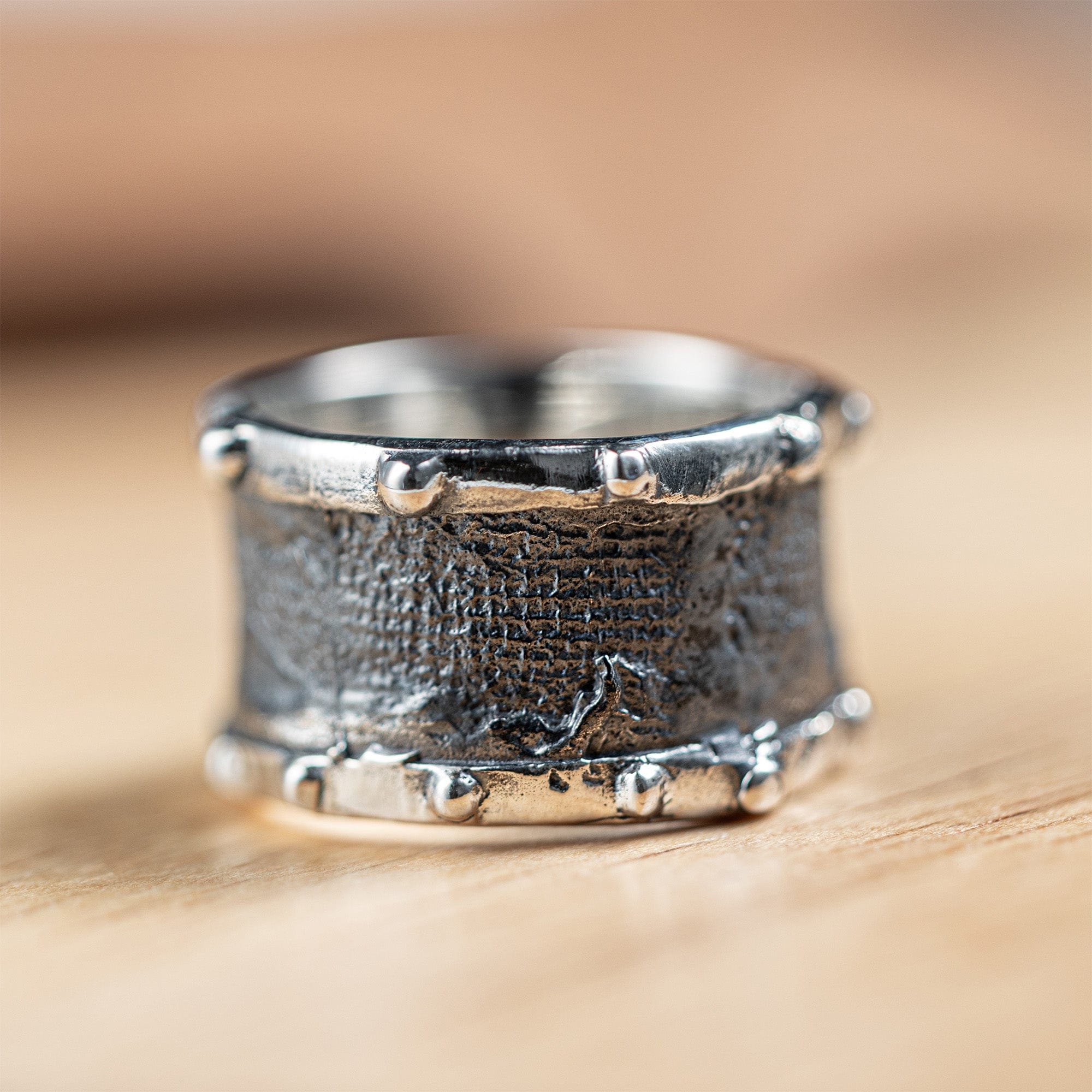 Quench Handcrafted Silver Band with Natural, Rugged Surface