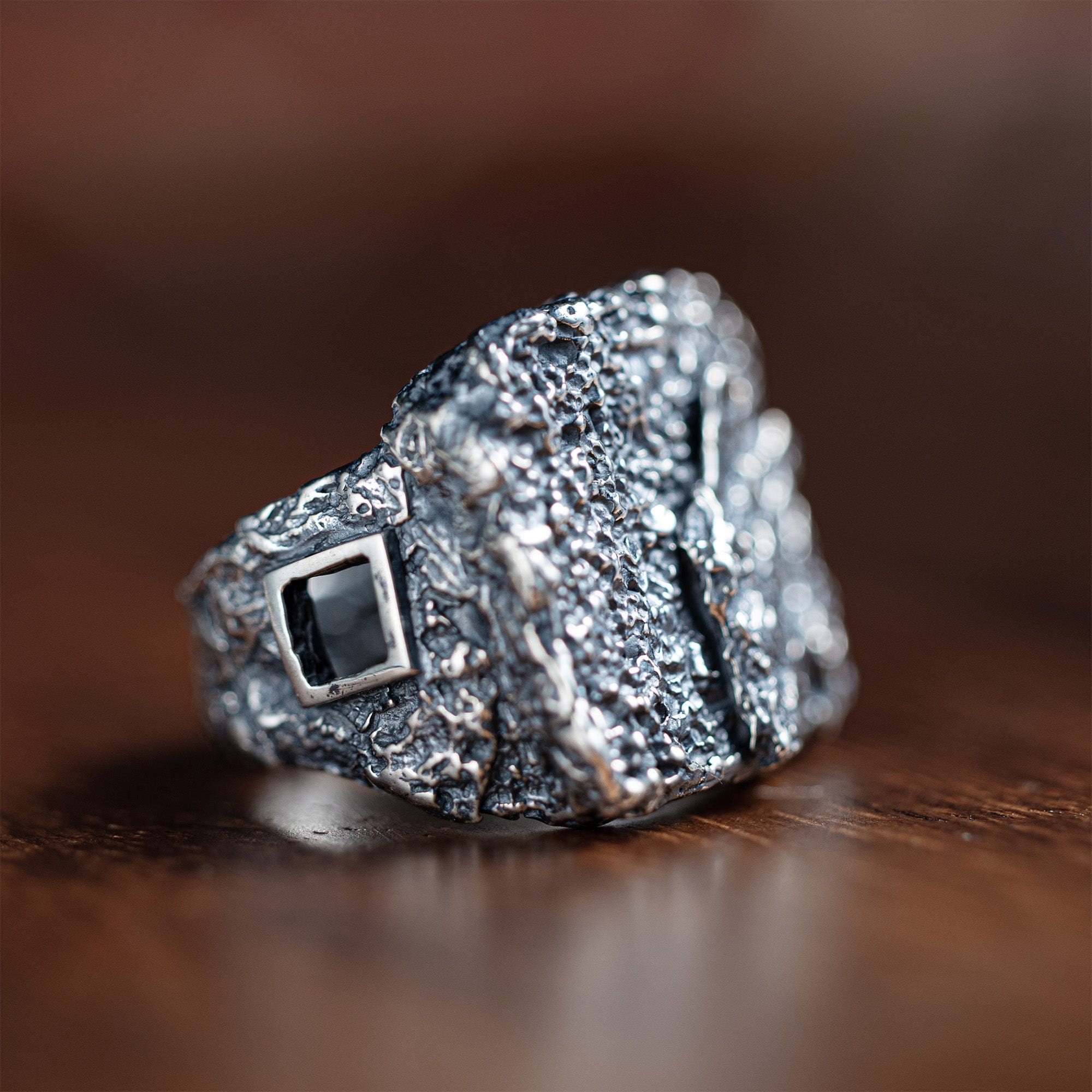Riven Handcrafted Silver Band with Natural, Rugged Surface