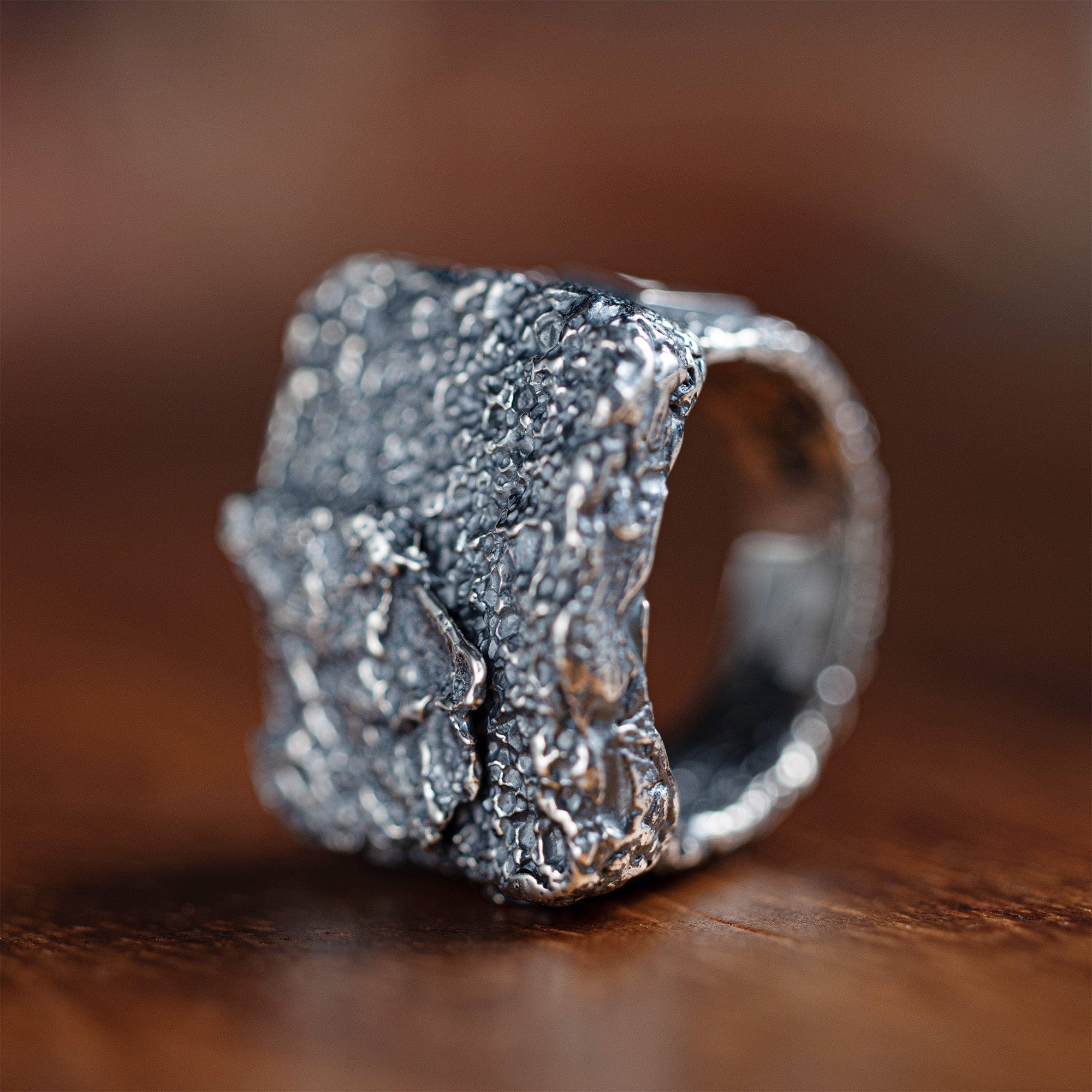 Riven Handcrafted Silver Band with Natural, Rugged Surface