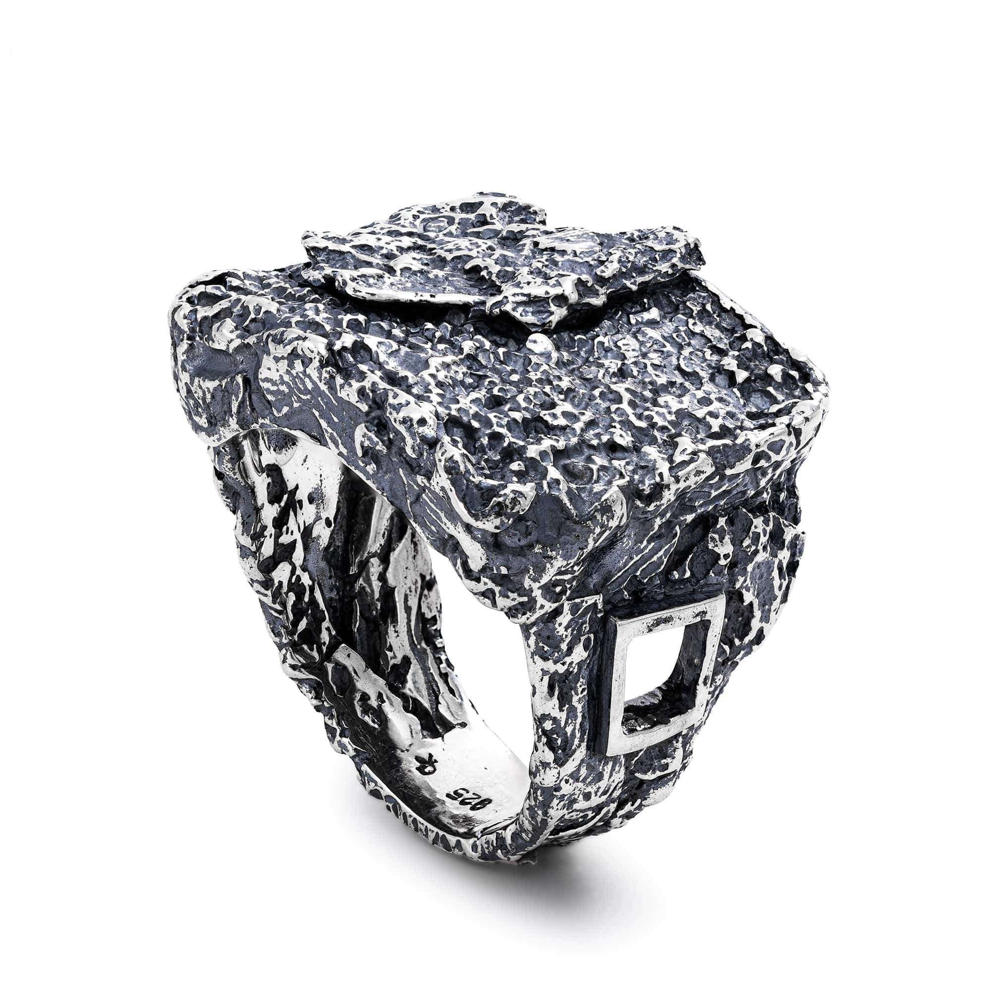 Riven Handcrafted Silver Band with Natural, Rugged Surface