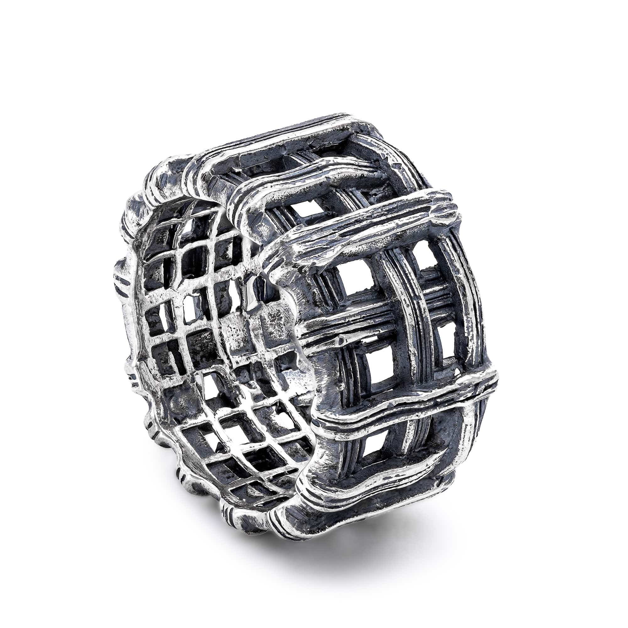 Rustic Oxidized Sterling Silver Ring with Crosshatch Texture