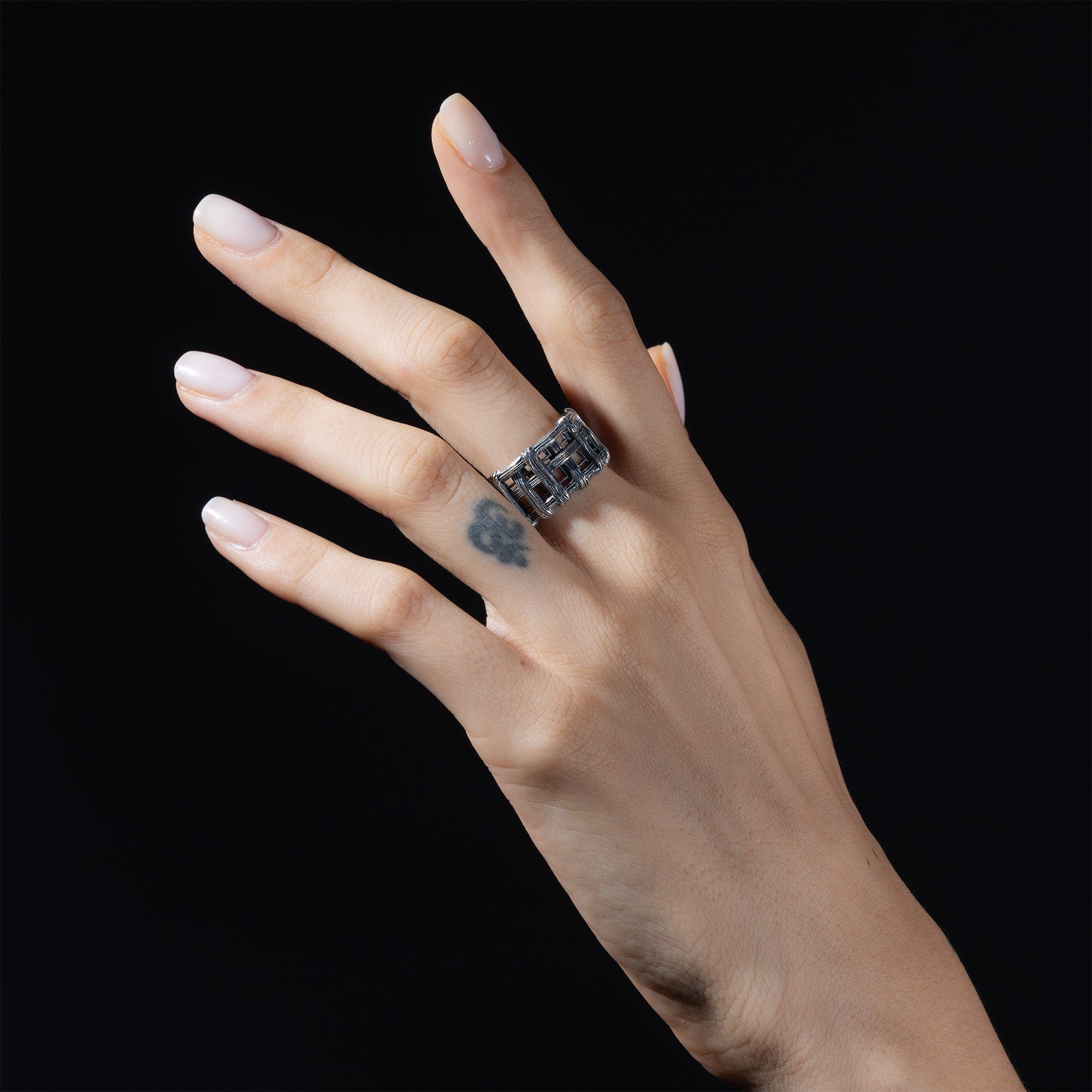 Rustic Oxidized Sterling Silver Ring with Crosshatch Texture