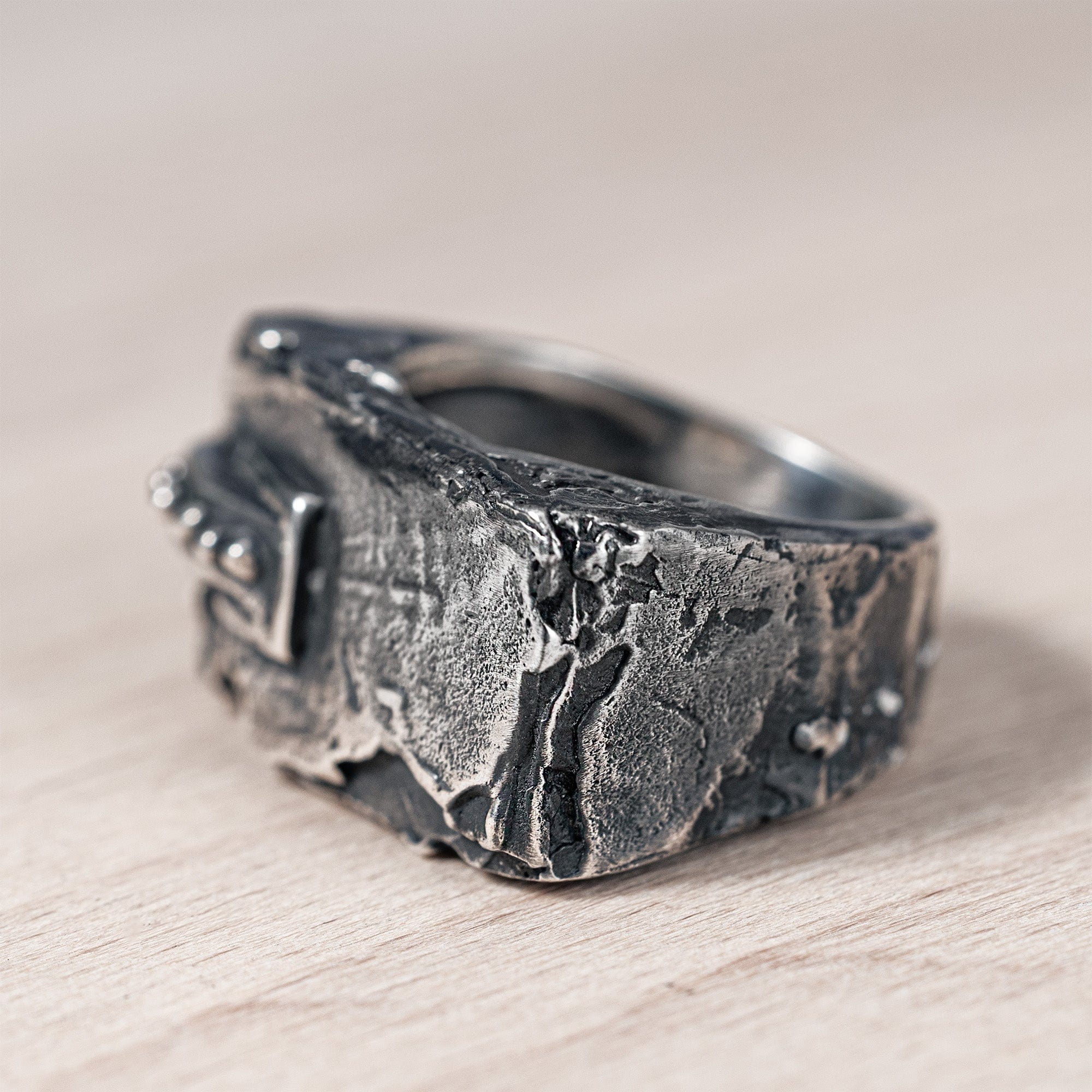 Scaur Sterling Silver Ring with Layered, Wrapped Texture