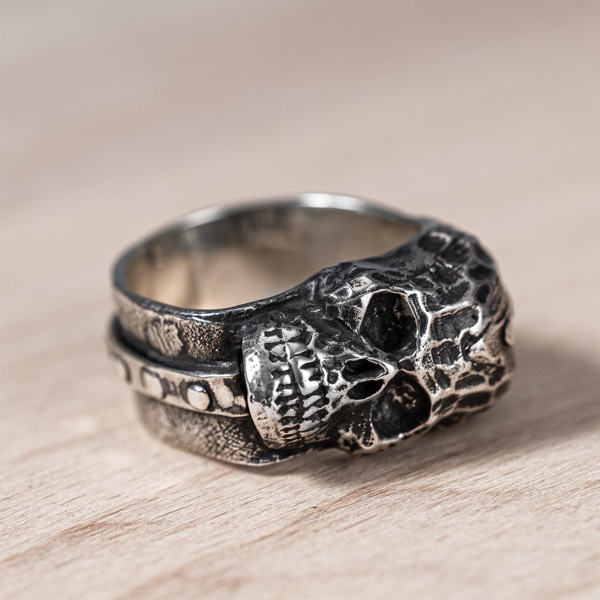 Seraph Sterling Silver Ring with Sculpted Skull Relief