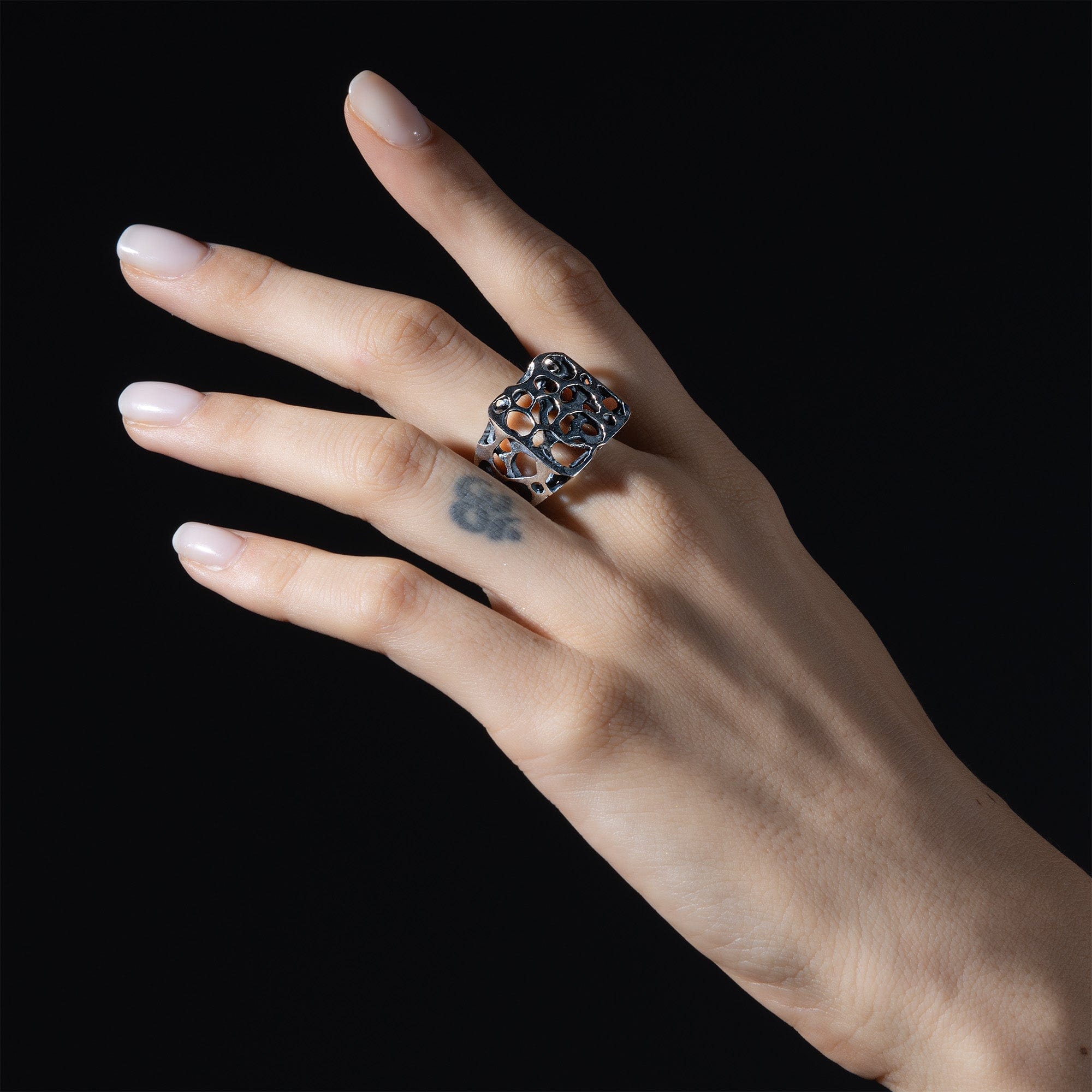 Solace Sterling Silver Band with Nature-Inspired Textured Pattern