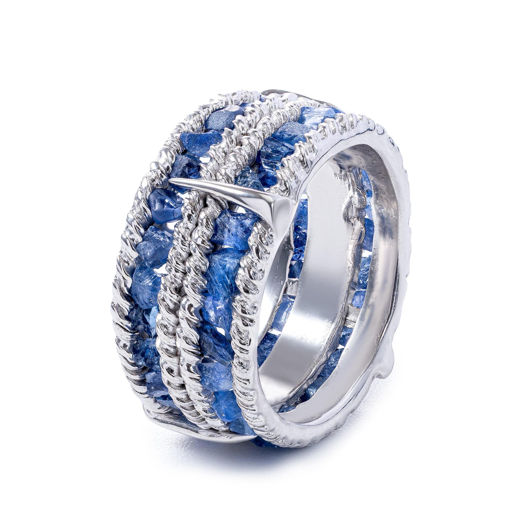 Tartine 925 Silver Ring with Raw Blue Sapphires and Anti-Tarnish Coating
