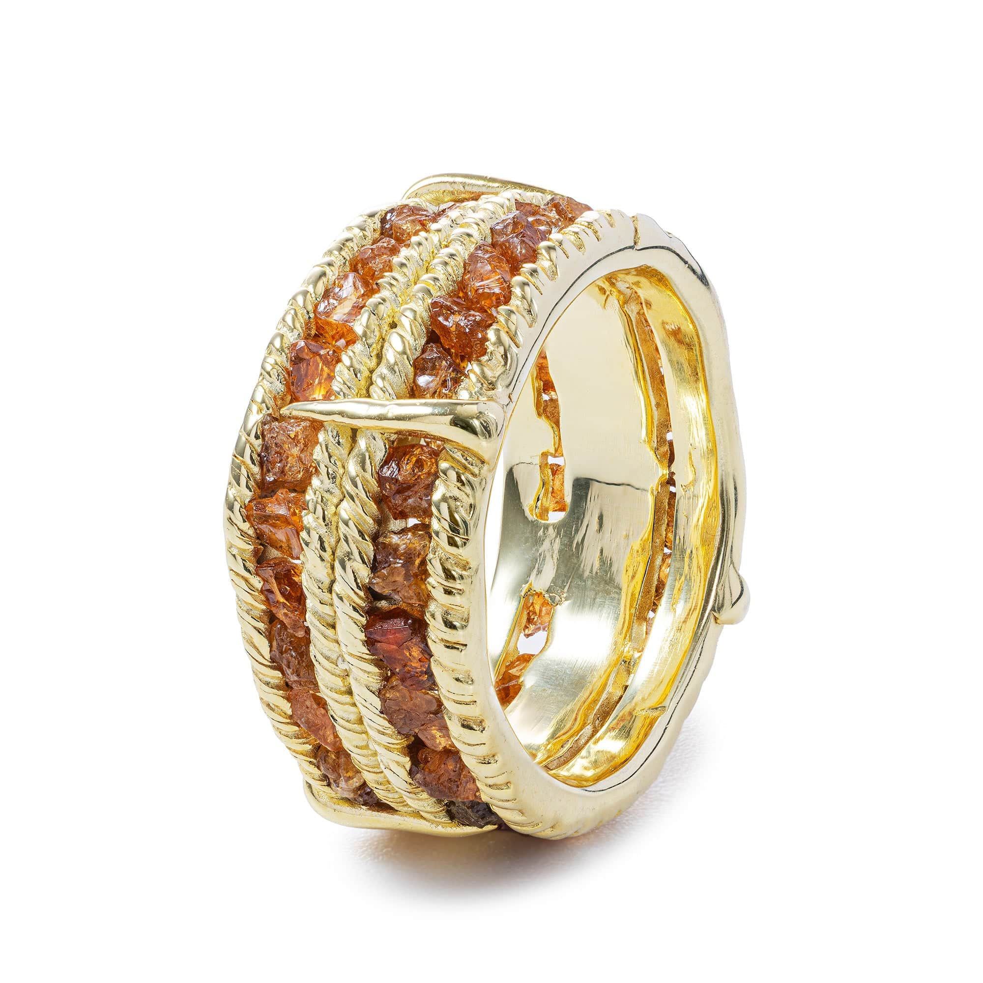 Tartine Barrel Ring in Gold Plated Sterling Silver with Raw Spessartine Garnet