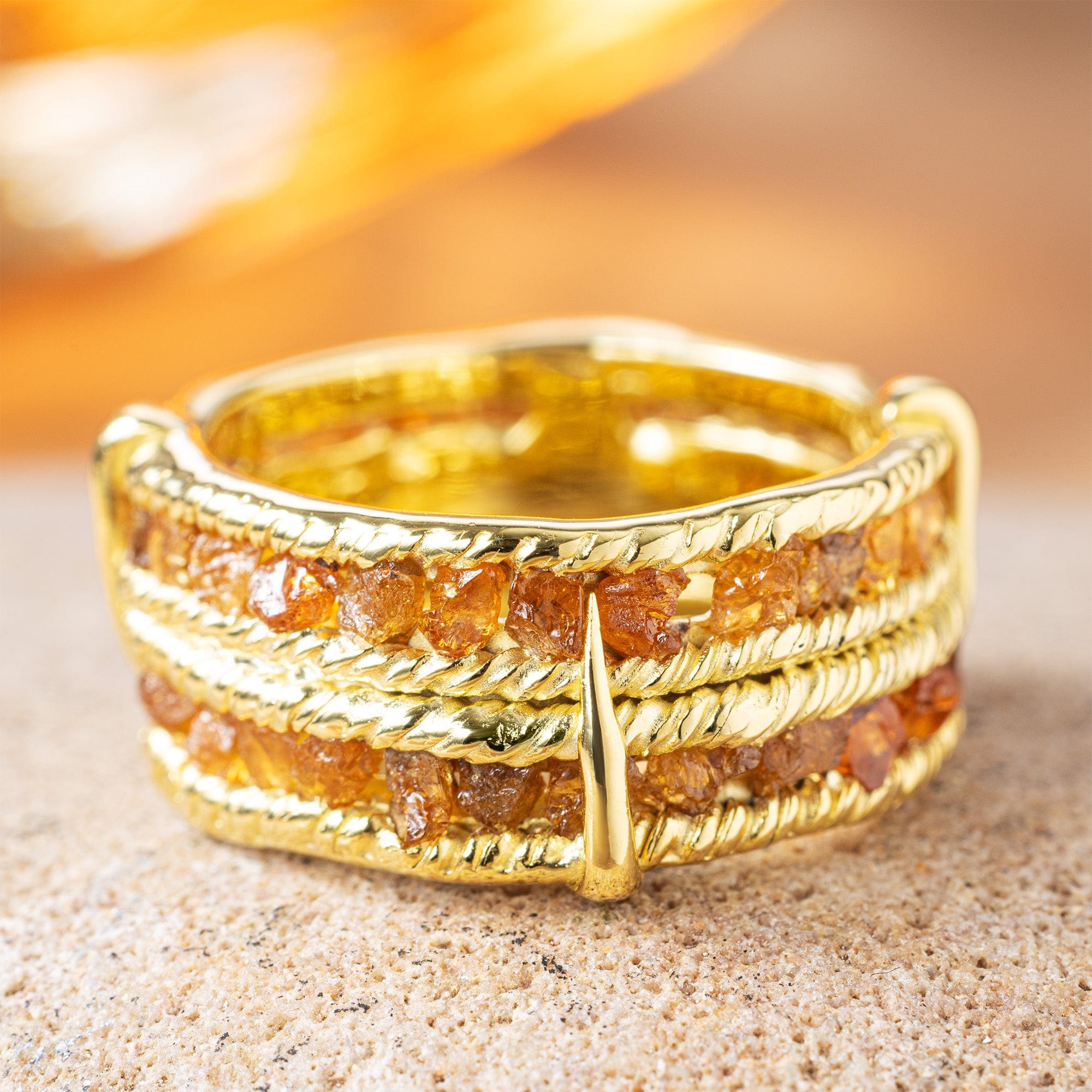 Tartine Barrel Ring in Gold Plated Sterling Silver with Raw Spessartine Garnet