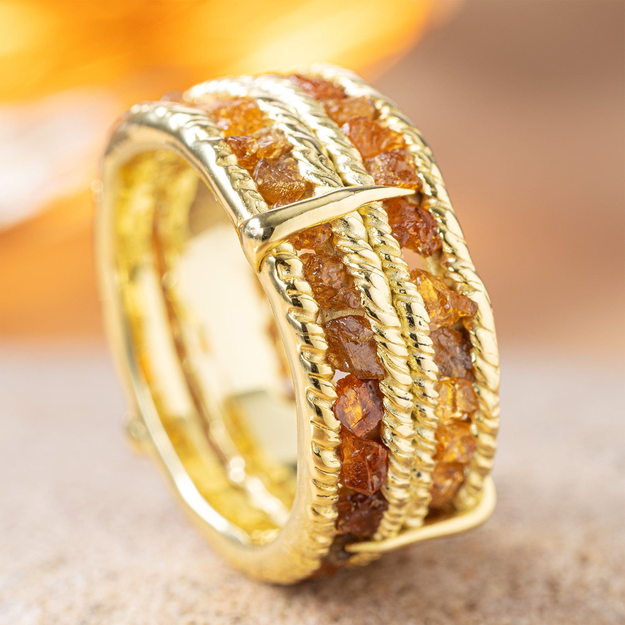 Tartine Barrel Ring in Gold Plated Sterling Silver with Raw Spessartine Garnet