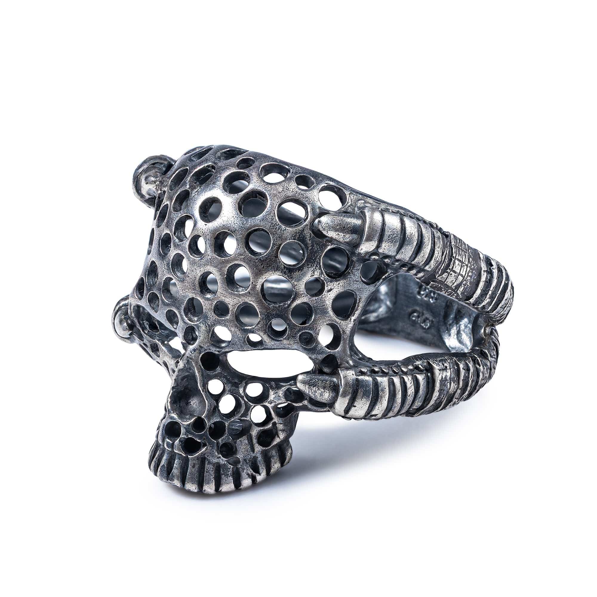 Temporal Brutalist Oxidized Silver Skull Ring