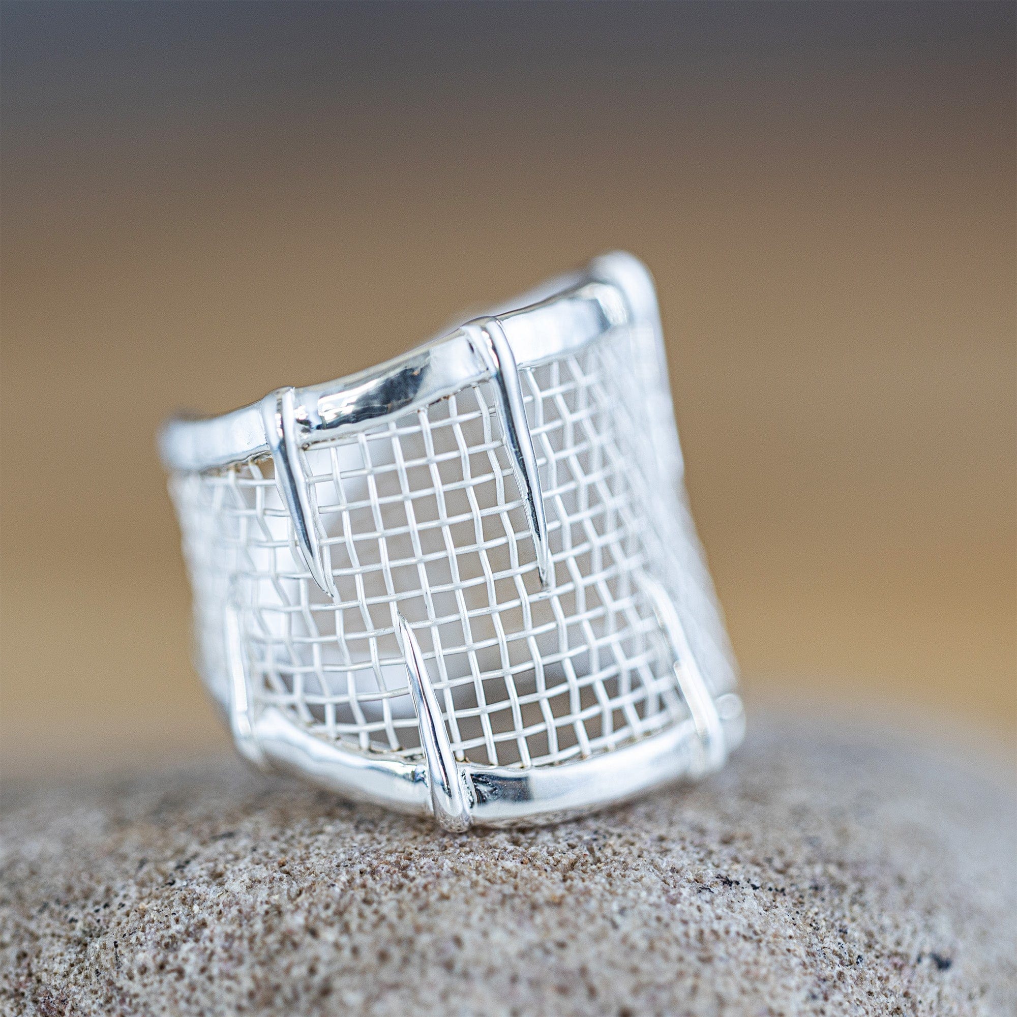Tessera 925 Silver & Titanium Mesh Adjustable Open Band Ring
