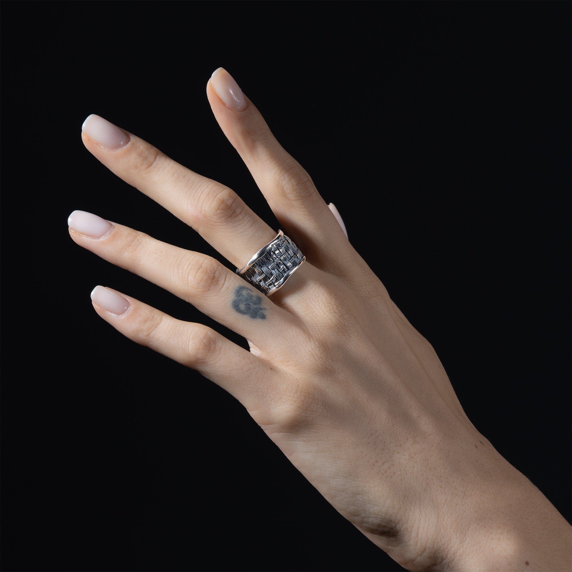 Tesserae Oxidized Sterling Silver Ring with Handcrafted Texture