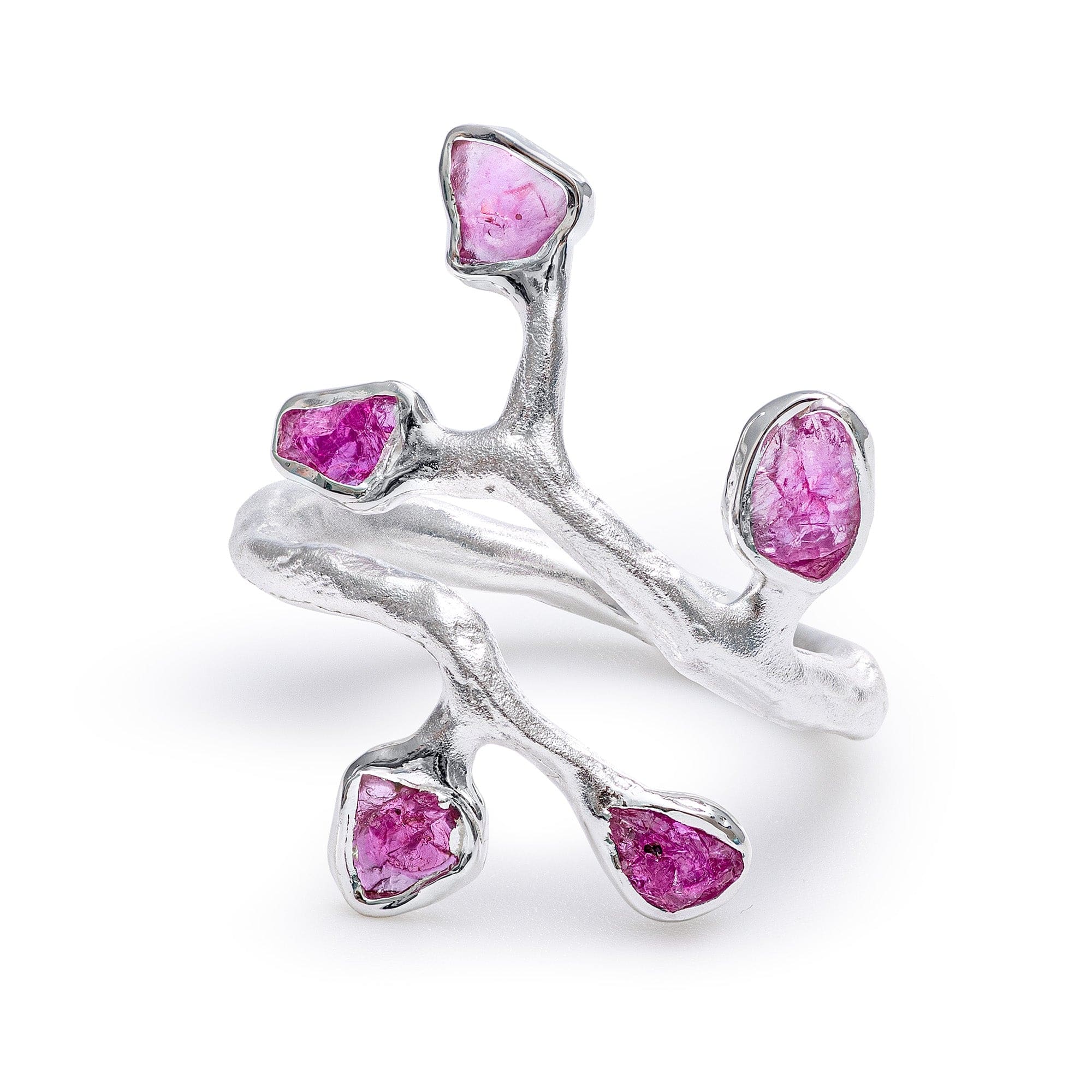 Tinta Nature-Inspired Sterling Silver Ring with Raw Ruby