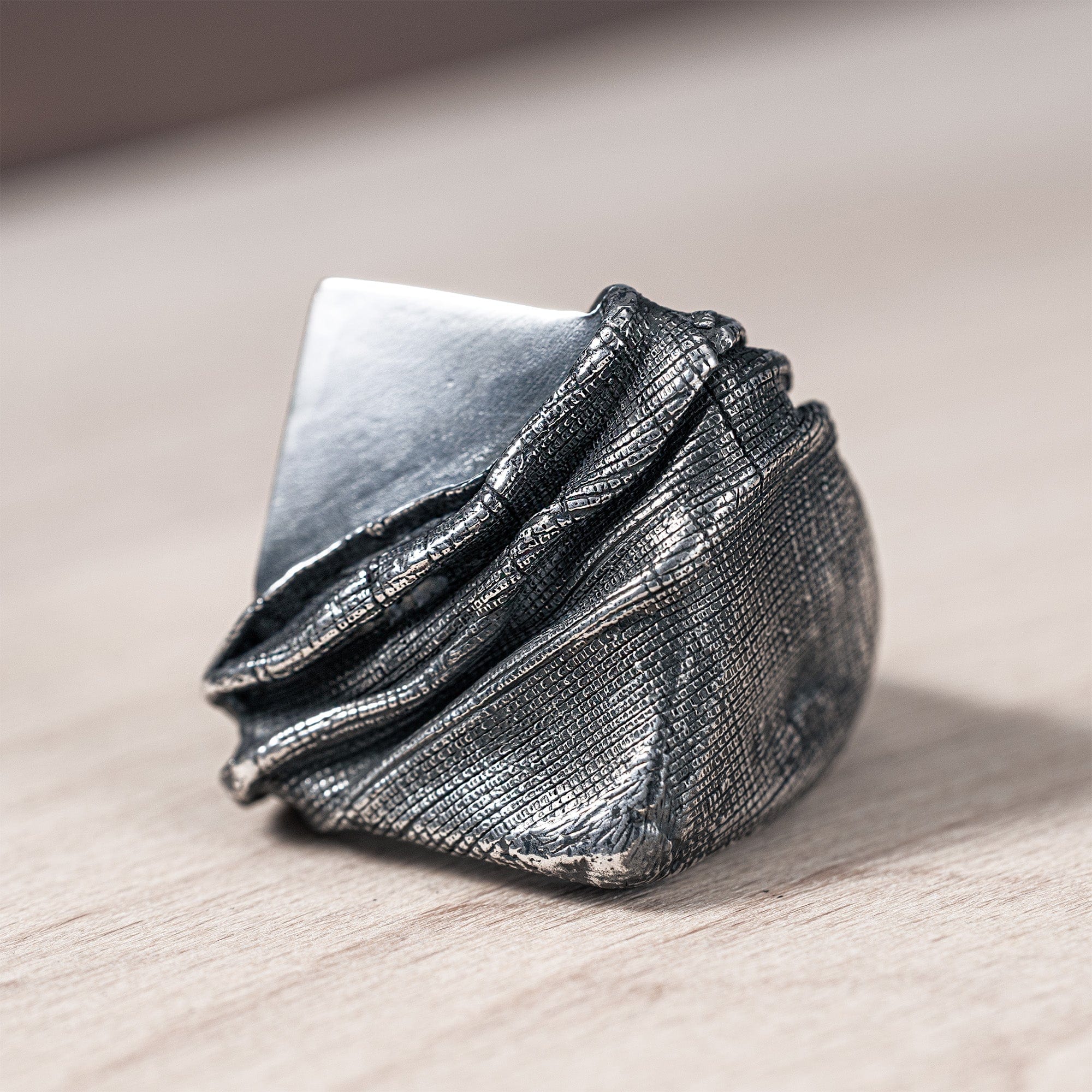 Velure Handcrafted Sterling Silver Men's Ring with Draped Textile Effect