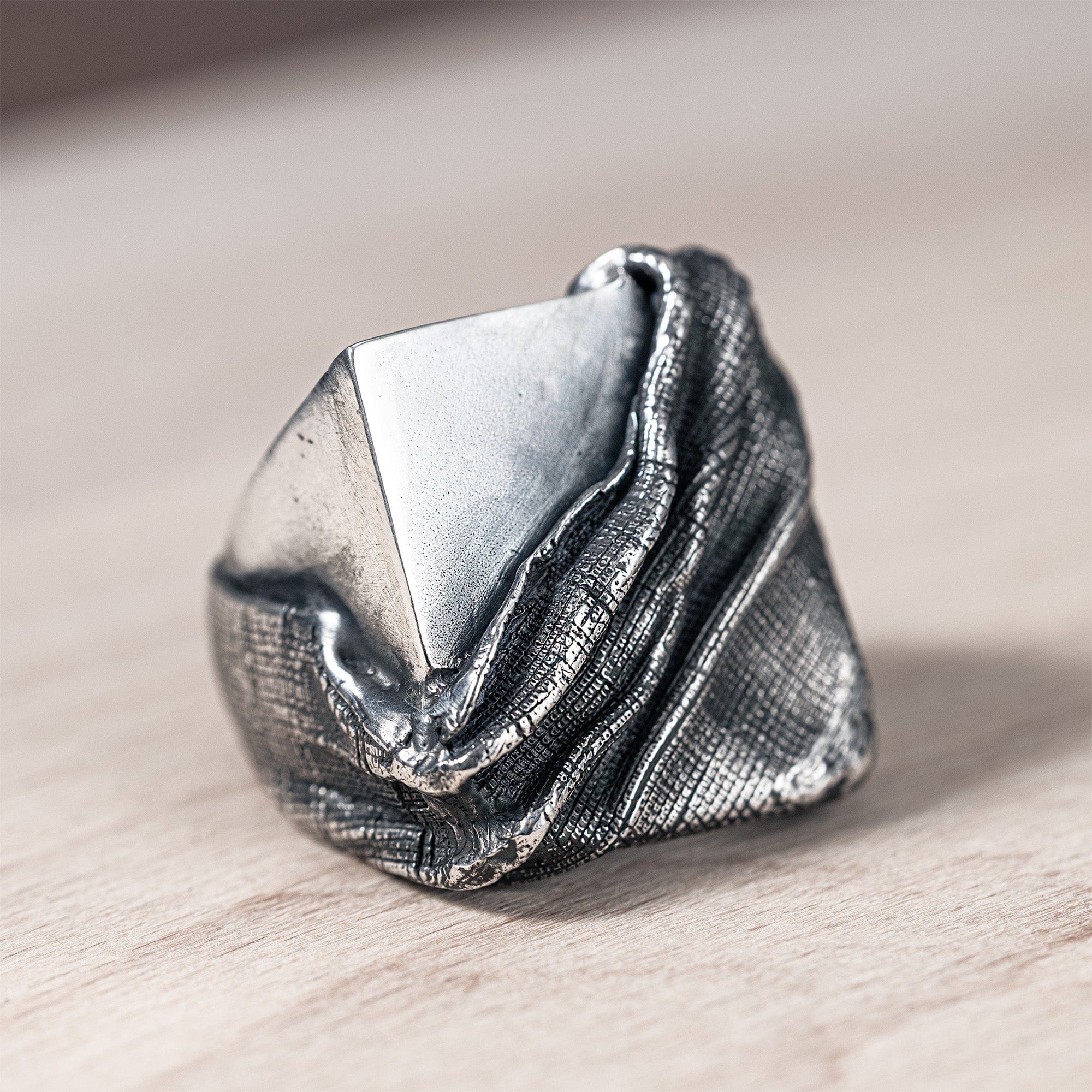 Velure Handcrafted Sterling Silver Men's Ring with Draped Textile Effect