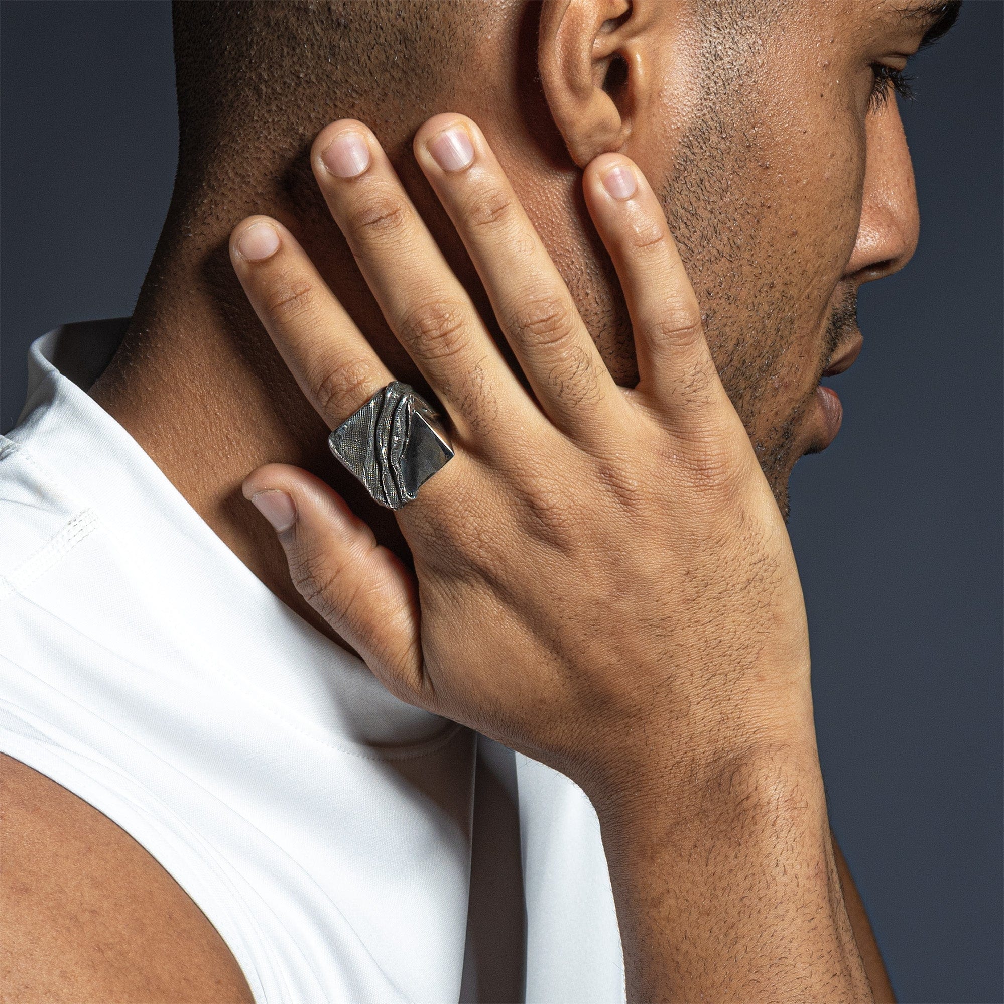 Velure Handcrafted Sterling Silver Men's Ring with Draped Textile Effect