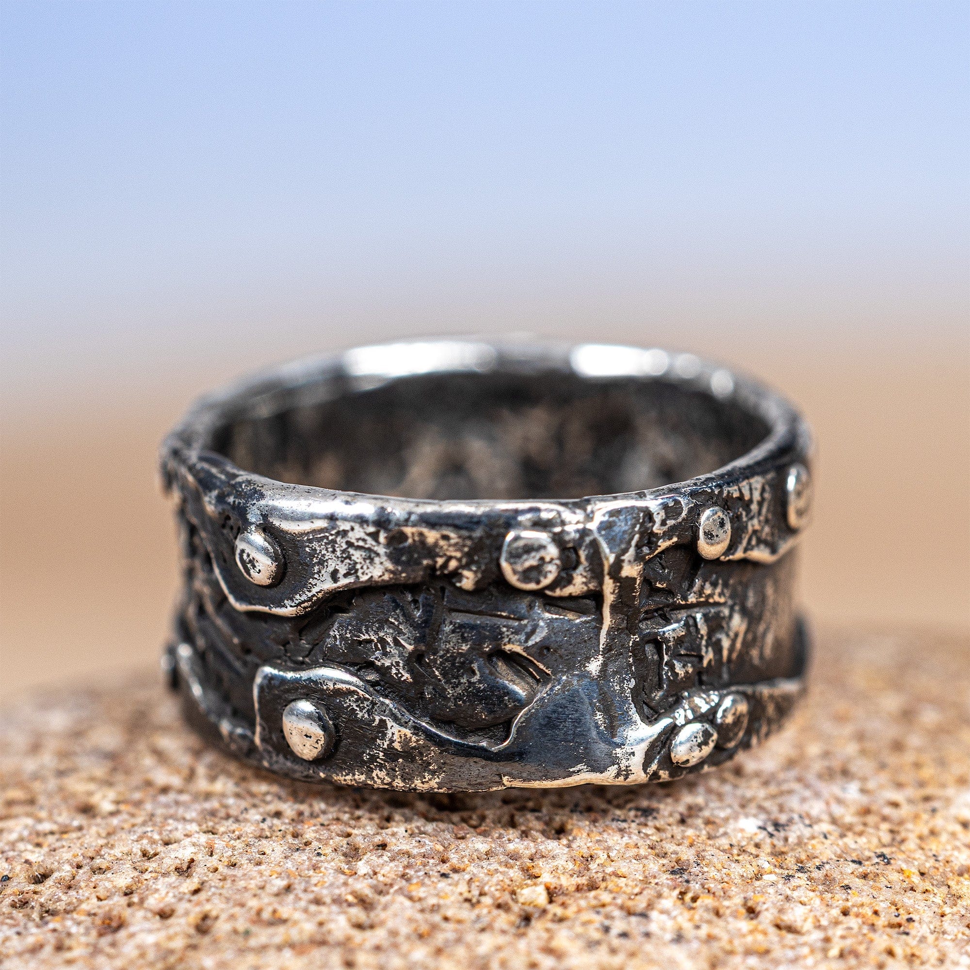 Vexor Unisex 925 Sterling Silver Rivet Ring with Raw Texture
