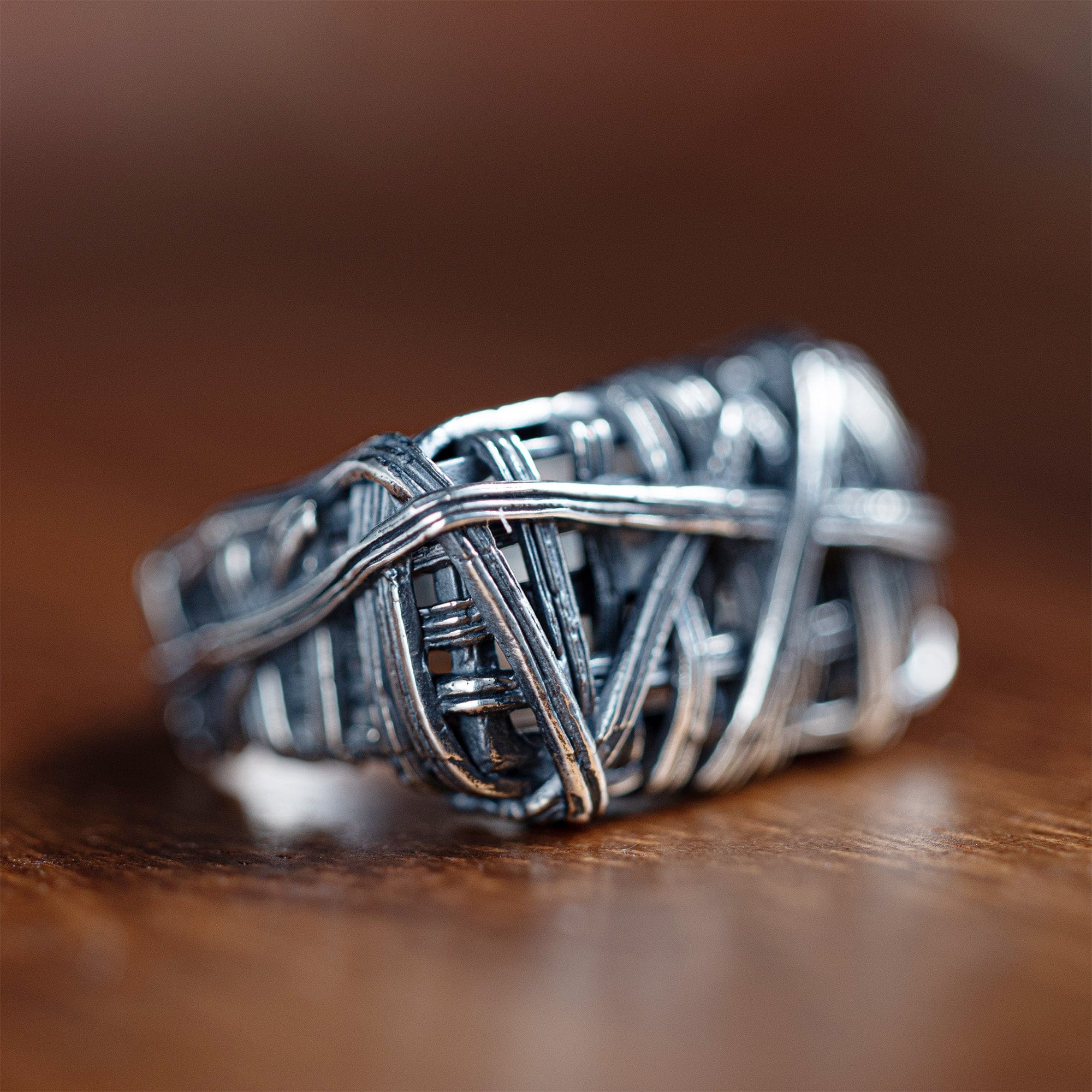 Vortex Handmade Silver Band with Raw Interwoven Texture